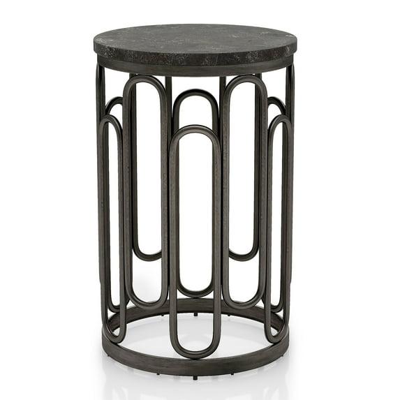 Furniture of America Saz Metal Stone Top Small End Table, Black