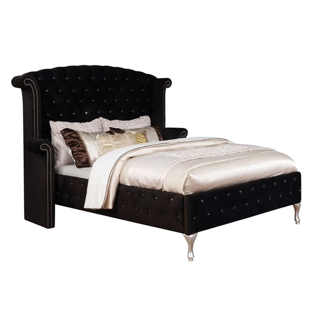 Black Queen Upholstered Platform Bed with Tufted Headboard