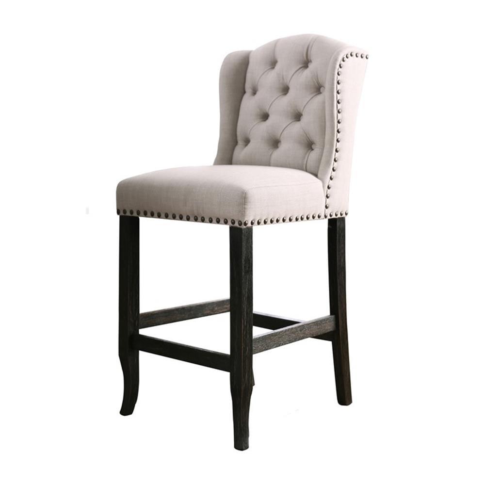 Ivory Wingback Tufted Bar Chair with Antique Black Legs, Set of 2