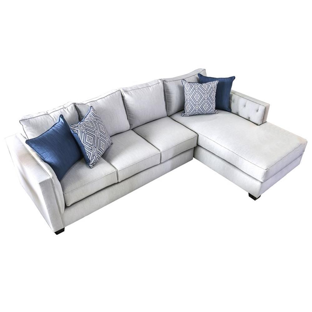 Light Gray Tufted Fabric Sectional Sofa with Track Arms