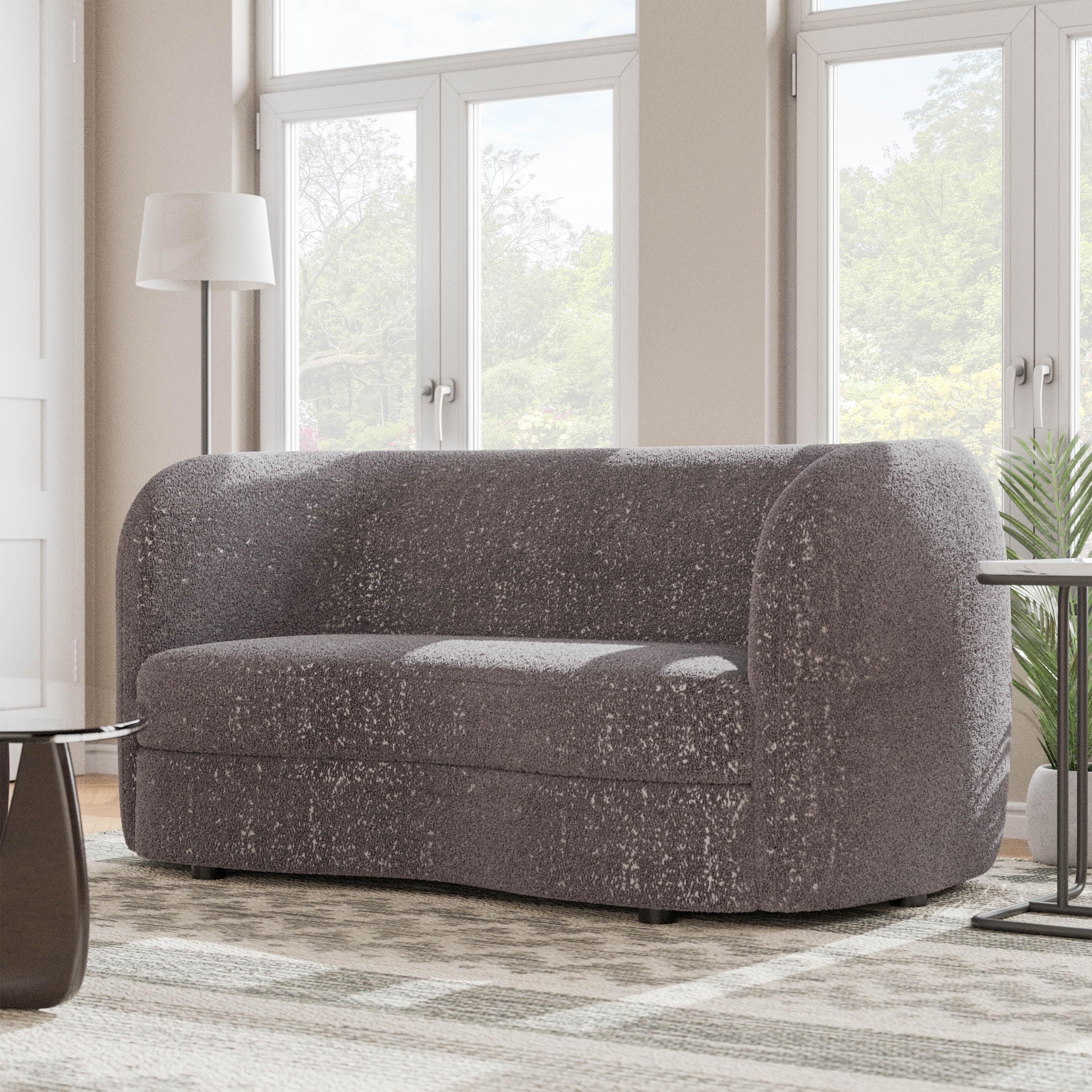 HOMES: Inside + Out 63.75" Pinehush Boho Curved Boucle Fabric Loveseat with Pocket Coil Cushions