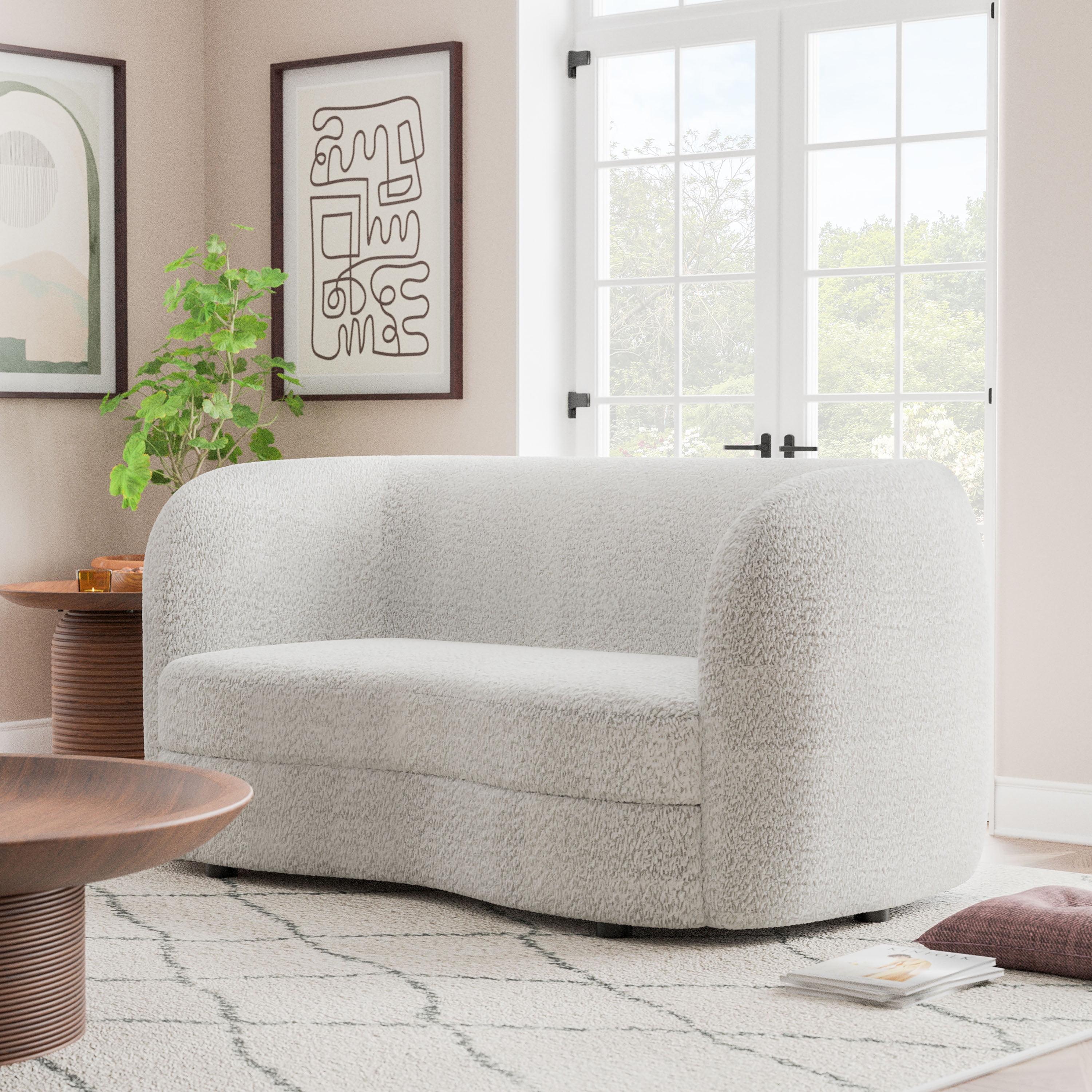 HOMES: Inside + Out 63.75" Pinehush Boho Curved Boucle Fabric Loveseat with Pocket Coil Cushions