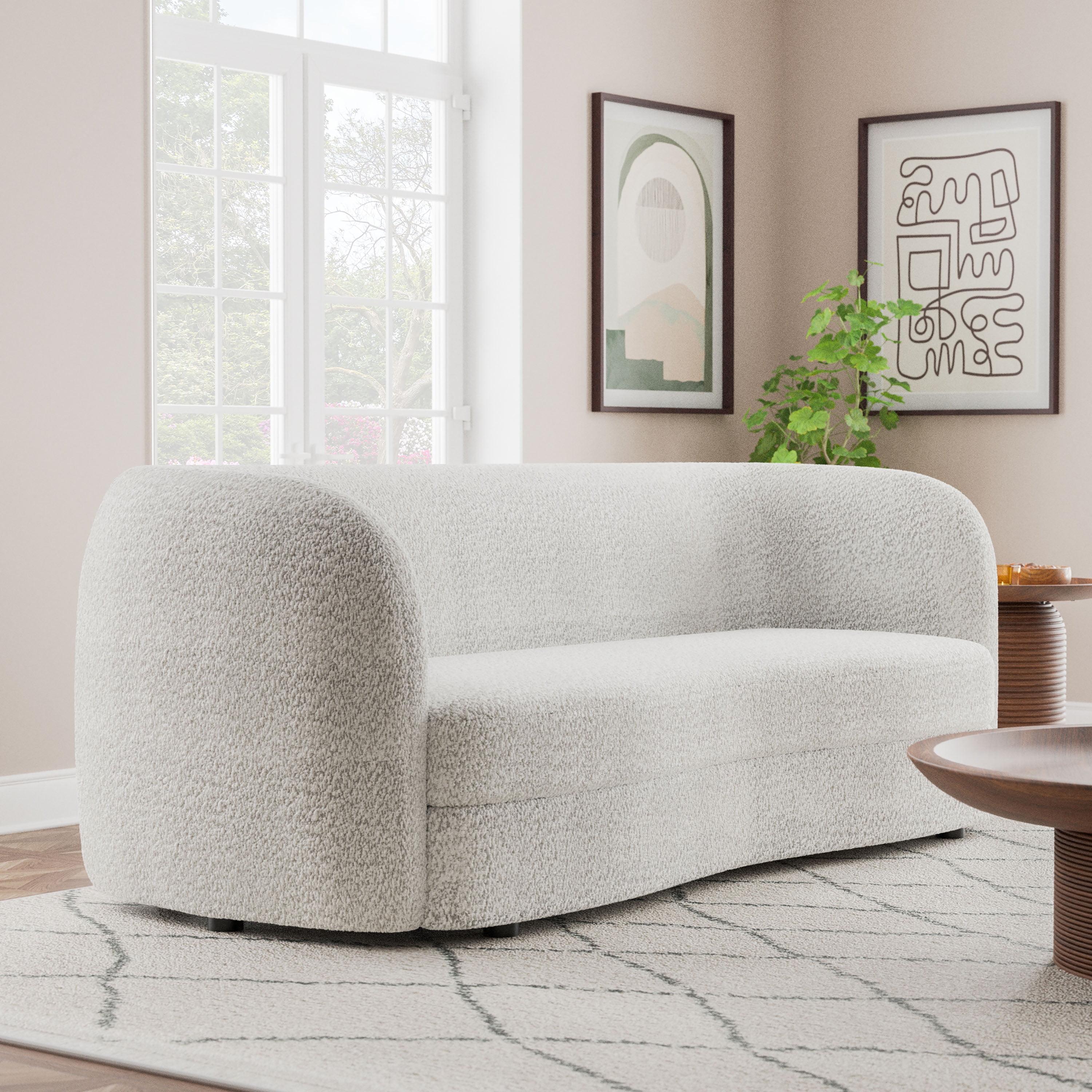 HOMES: Inside + Out 85" Pinehush Boho Curved Boucle Fabric Sofa with Pocket Coil Cushions