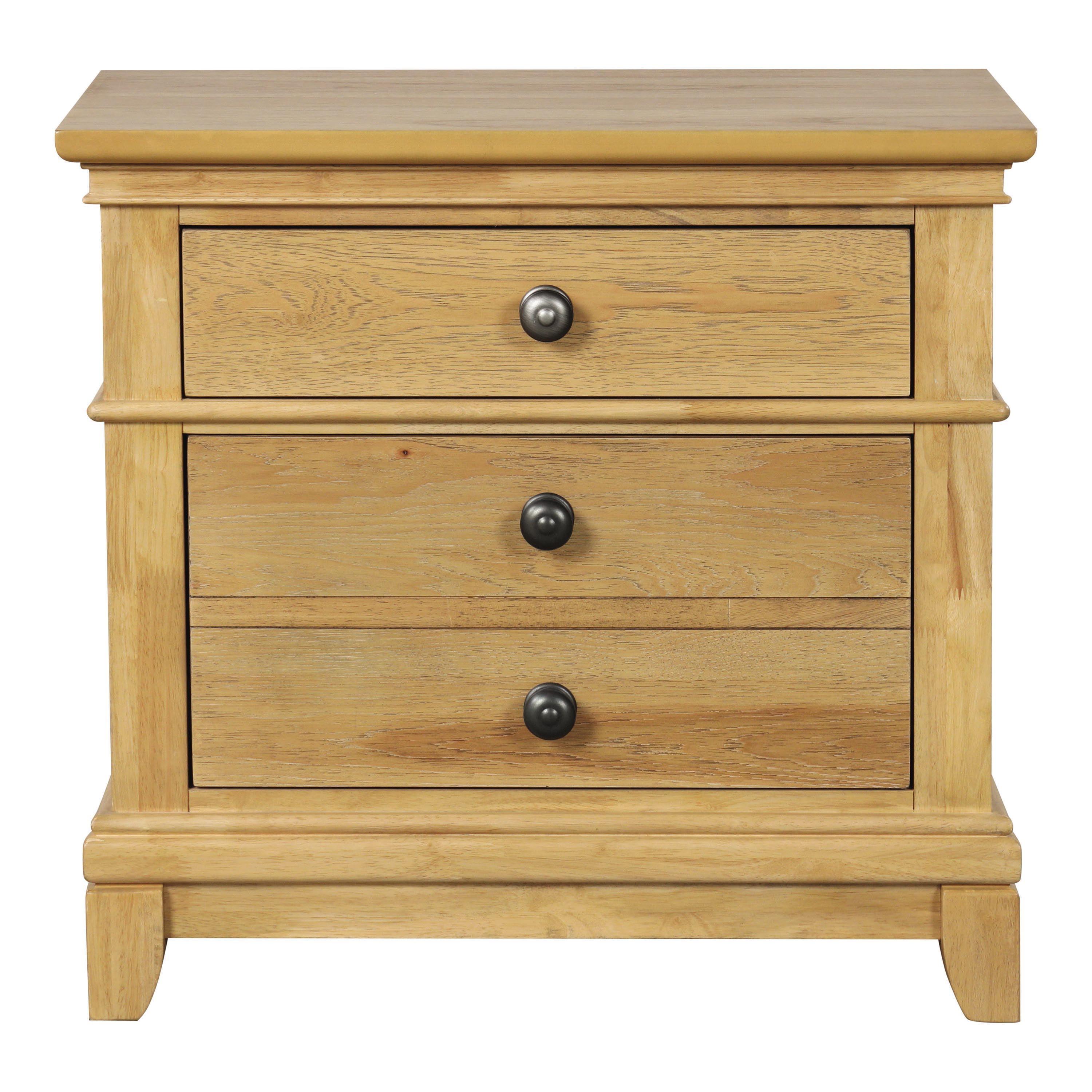 Natural Oak 2-Drawer Solid Wood Nightstand with Metal Knobs