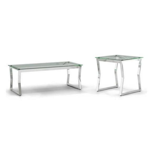 Furniture of America Syann Glass Top 2-Piece Coffee Table Set in Chrome