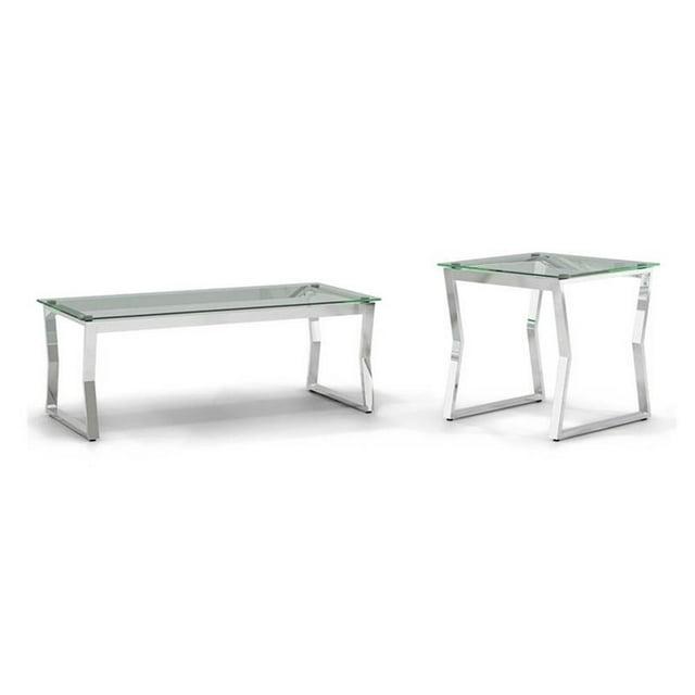 Furniture of America Syann Glass Top 2-Piece Coffee Table Set in Chrome