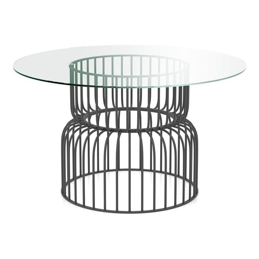 Round Glass Top Dining Table with Gunmetal Steel Base