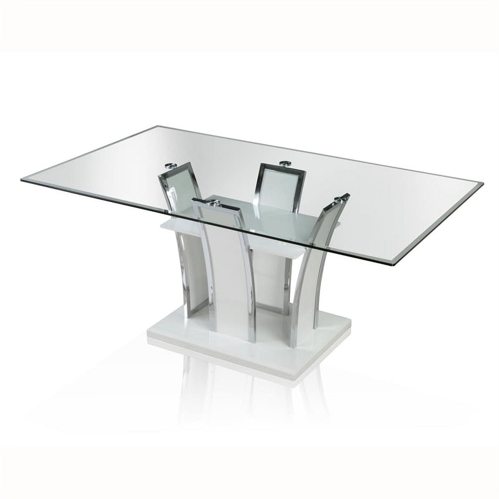 Contemporary White Glass Top Dining Table with Chrome Base