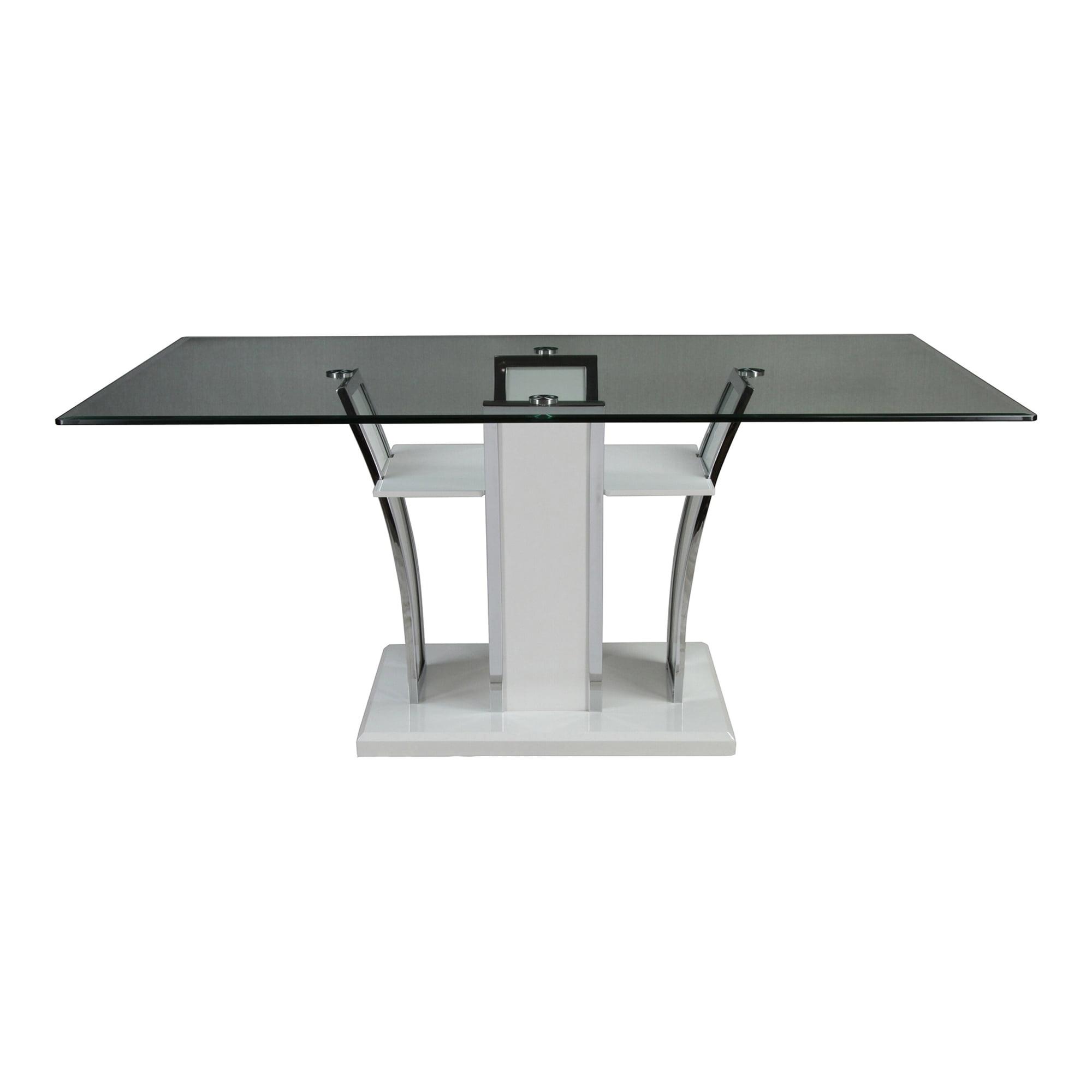 Contemporary White Glass Top Dining Table with Chrome Base