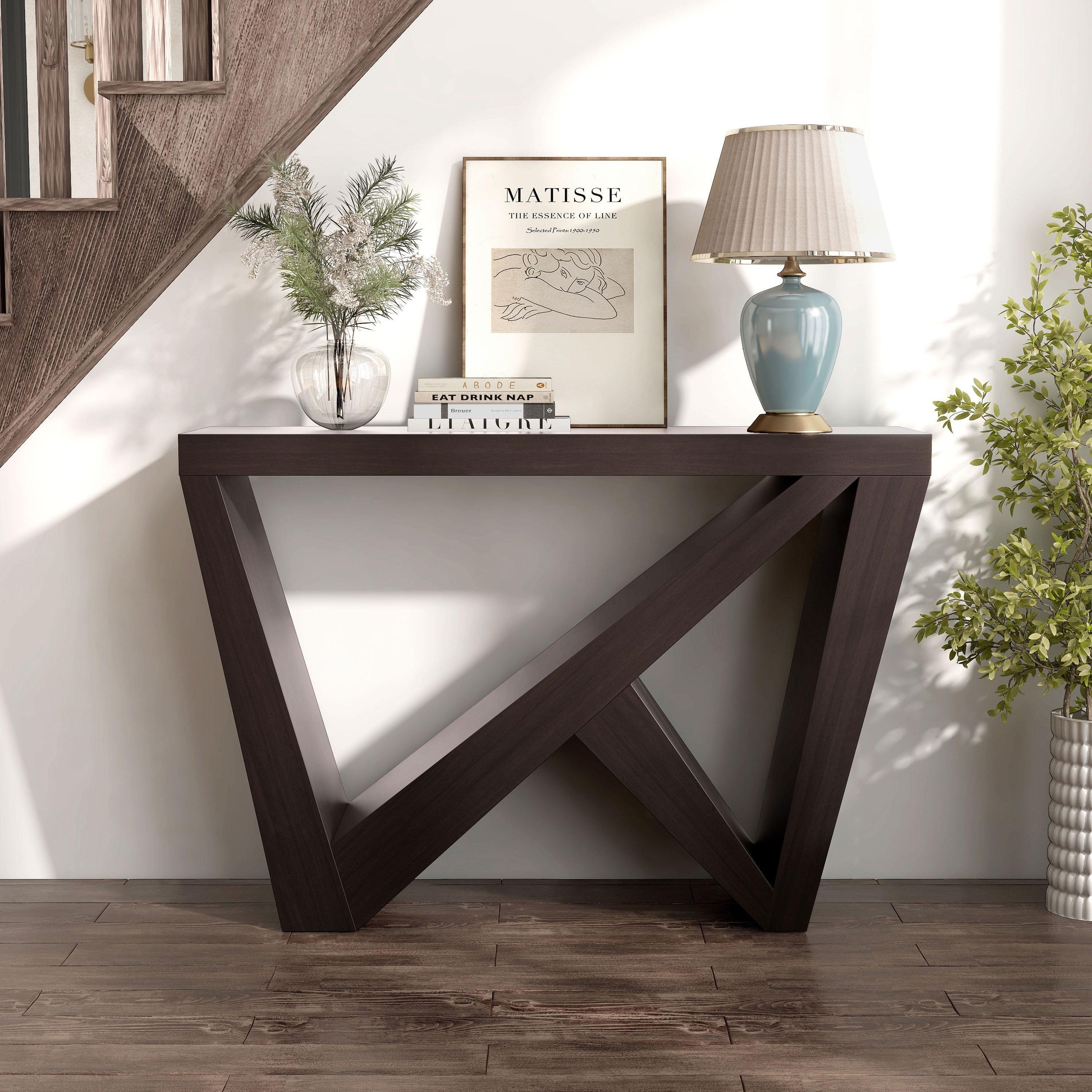 24/7 Shop At Home 48" Sunguard Modern Rectangular Console Table: Geometric Red Cocoa Design