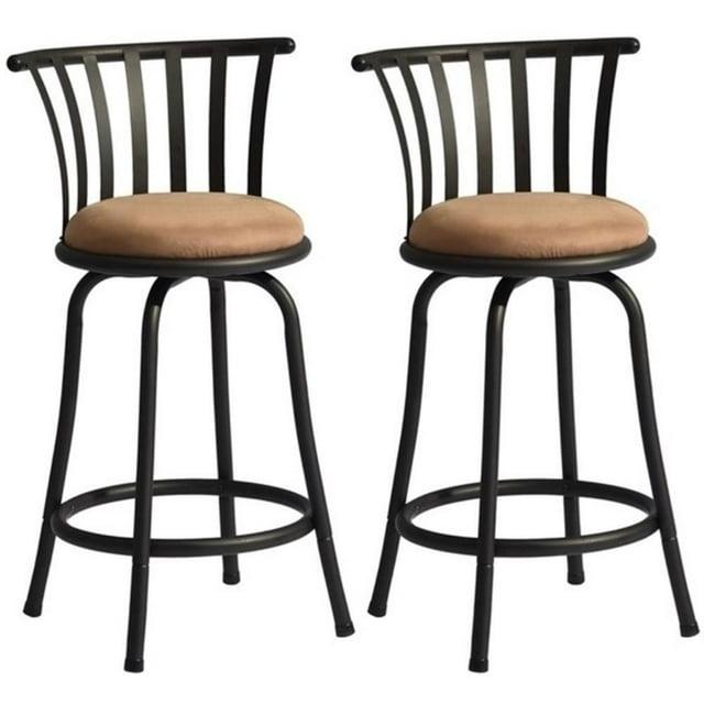 FurnitureR Brown Velvet 24'' Counter Stool Swivel High Back Barstools(Set of 2)