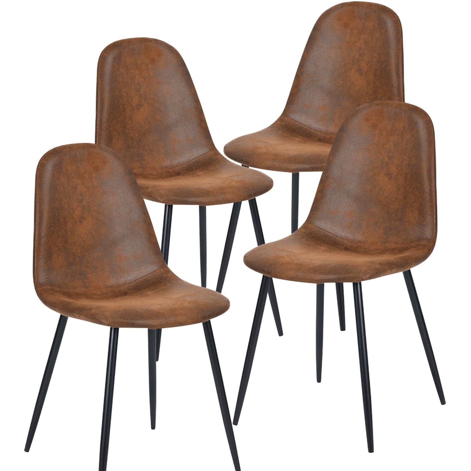 Set of 4 Brown Suede Upholstered Side Chairs with Metal Legs