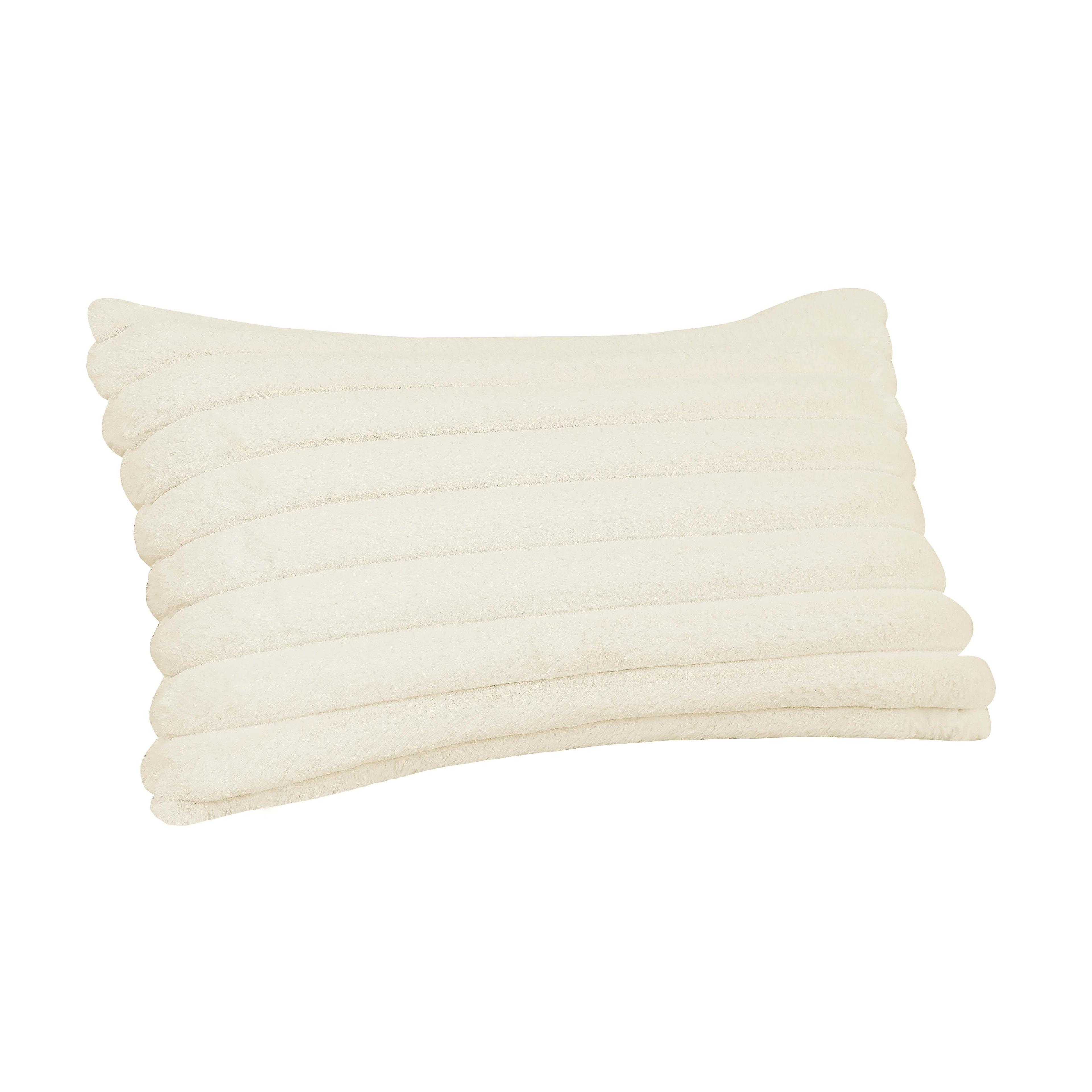 Cream Rectangular Vegan Fur Accent Pillow