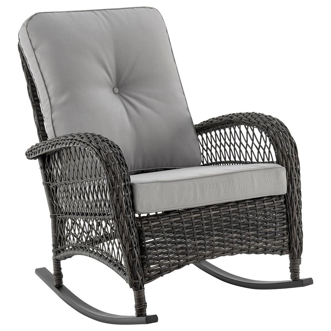 Furttuo Steel Rattan Outdoor Rocking Chair with Cushions