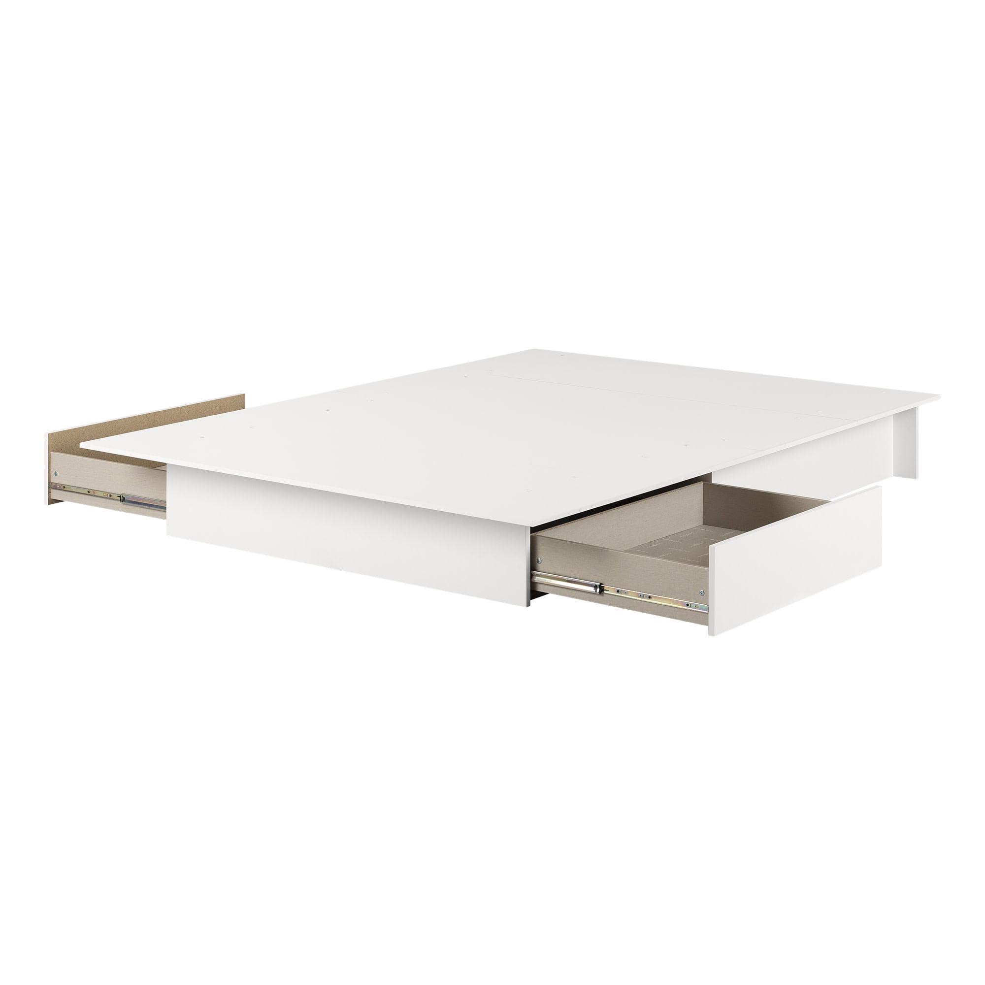 Sleek Pure White Full/Double Platform Bed with 2 Storage Drawers