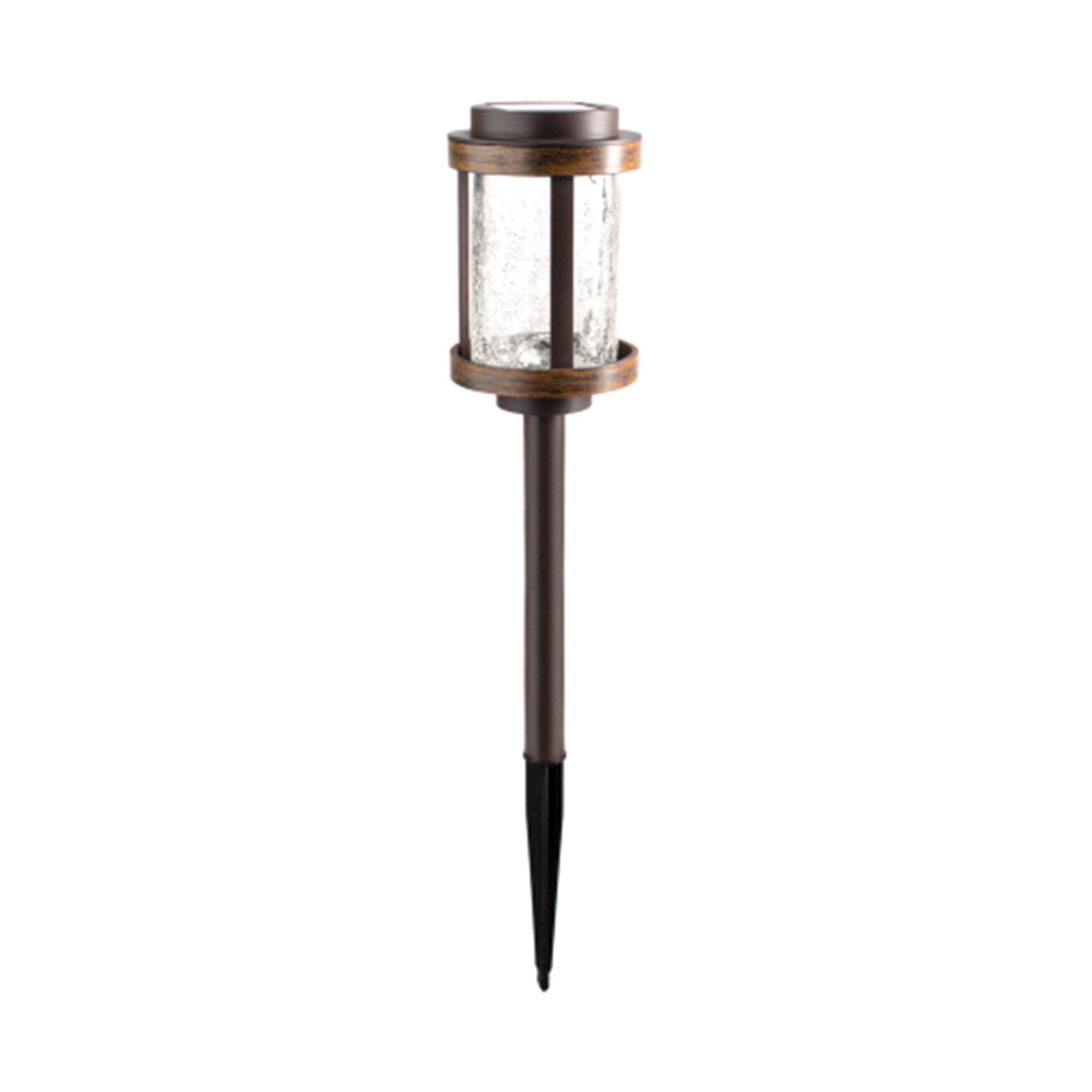 Fusionbrands Fusion Solar Stake Light with Crackle Glass Lens, Bronze/Woodgrain (4 Pack)