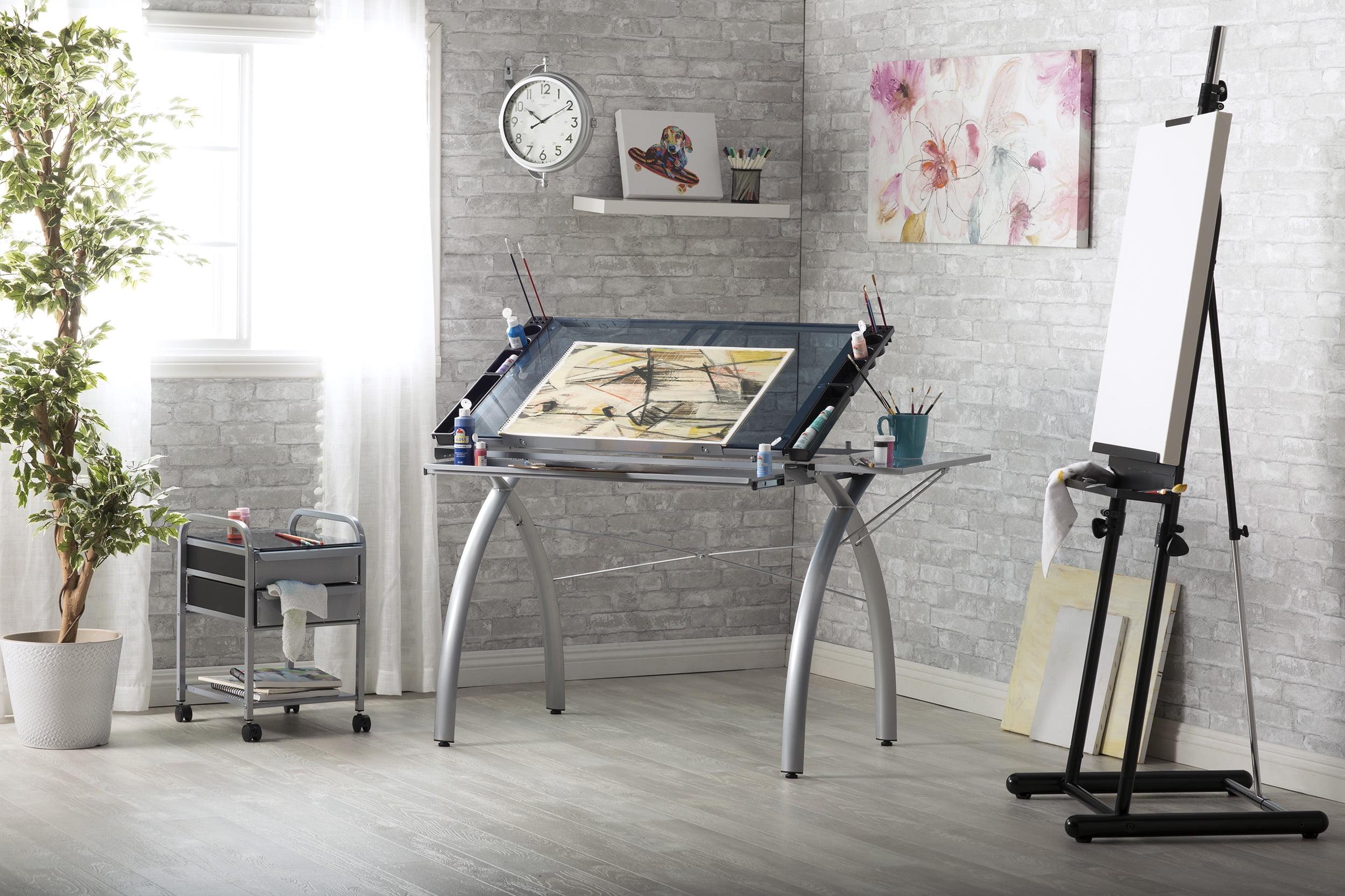 Courson Glass Top Metal Base Drafting Table