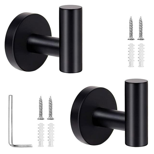 Fyrome 2 Pack Matte Bath Robe Towel Hooks for Bathroom Kitchen, Stainless Steel Hanging Wall Hooks- Black