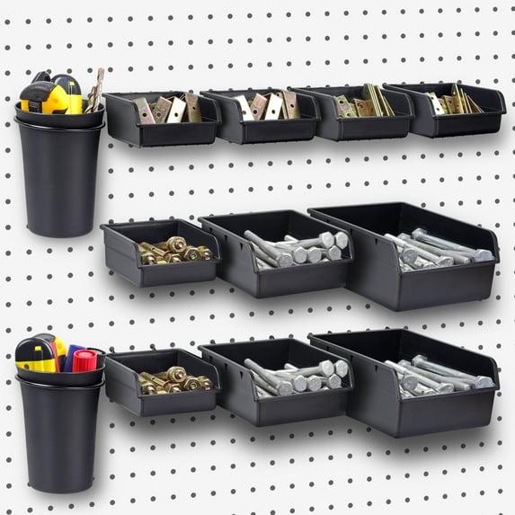 G.Core 12-Pack Pegboard Bins & Cups with Hooks, Plastic Peg Board Accessories for Organizing Tools