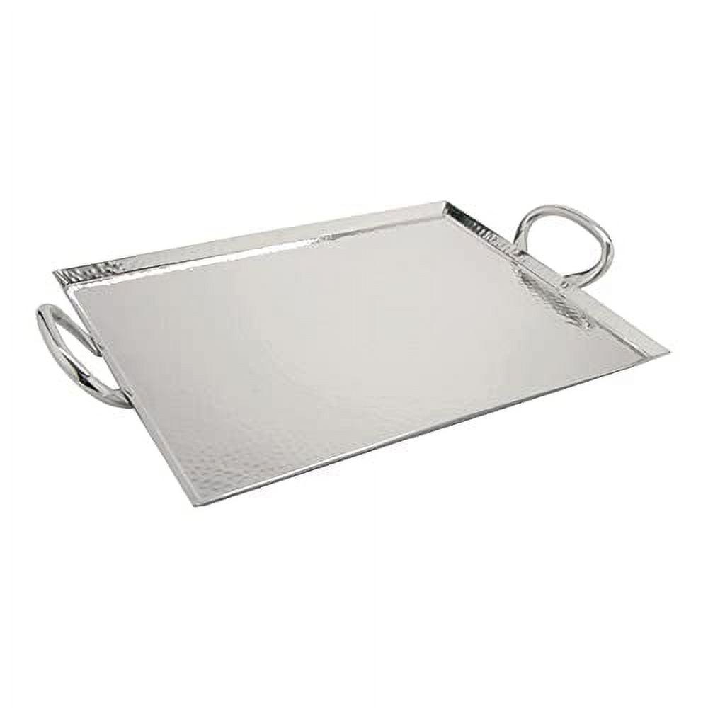 Polished Steel 16" x 12" Metal Serving Tray with Handles