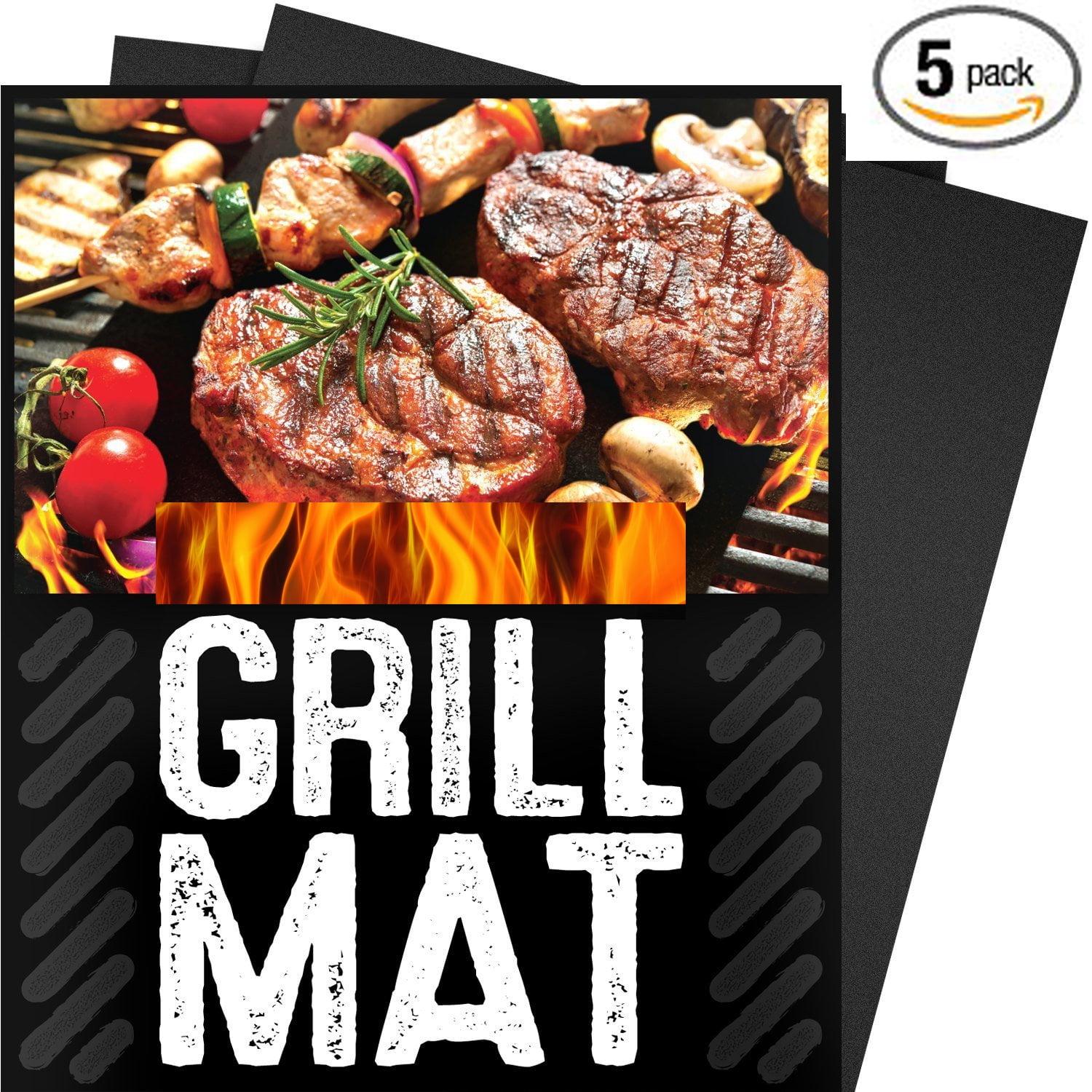 Black Non-Stick Temperature Resistant BBQ Grill Mats, 5 Pack