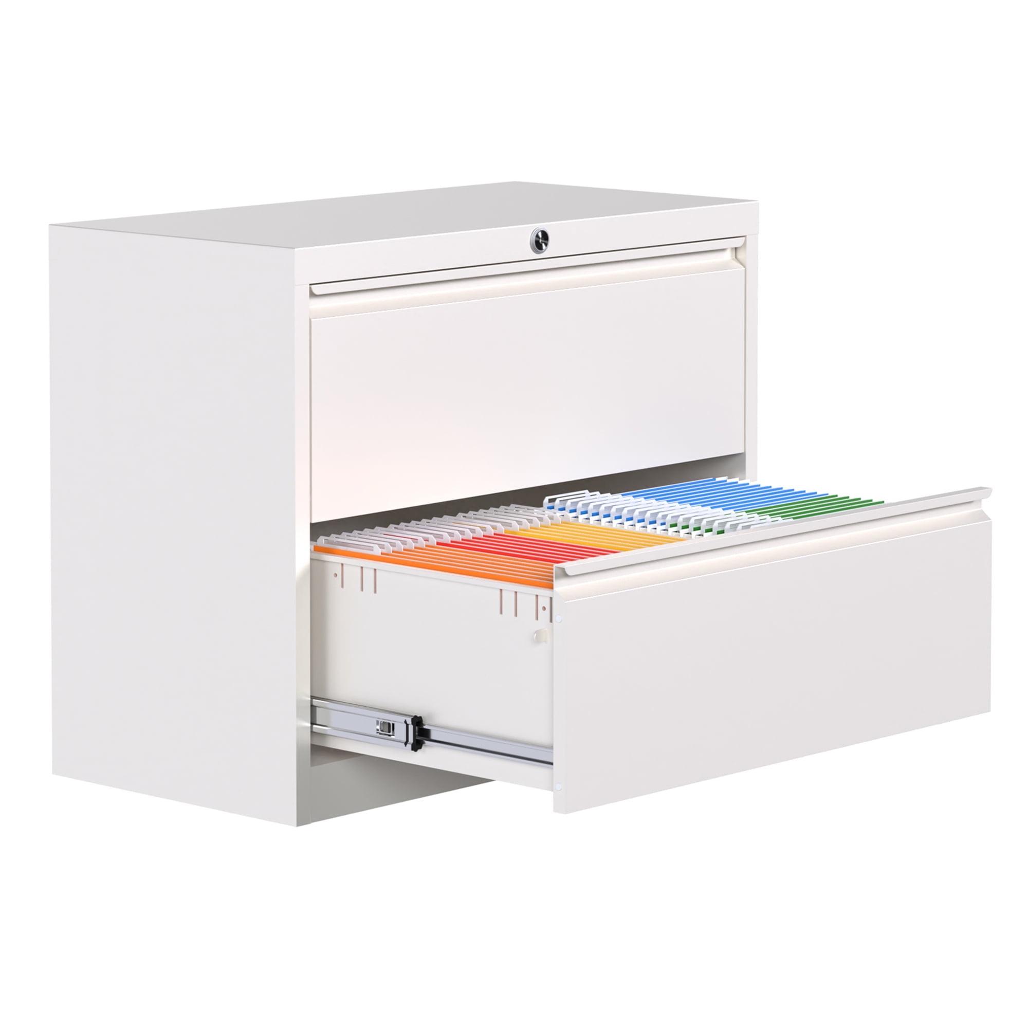 White Metal 2-Drawer Lockable Lateral Filing Cabinet