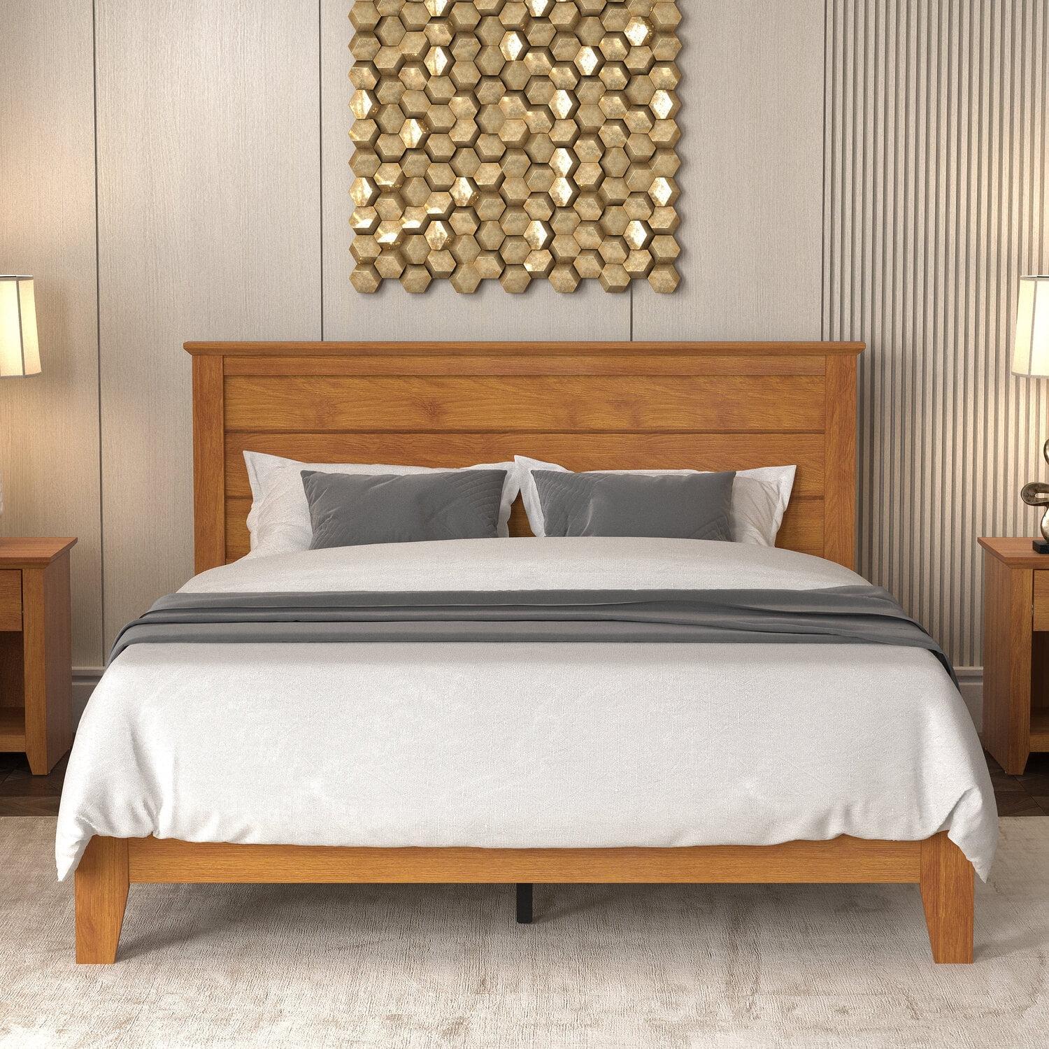 Amber Walnut Queen Wood Frame Platform Bed with Headboard