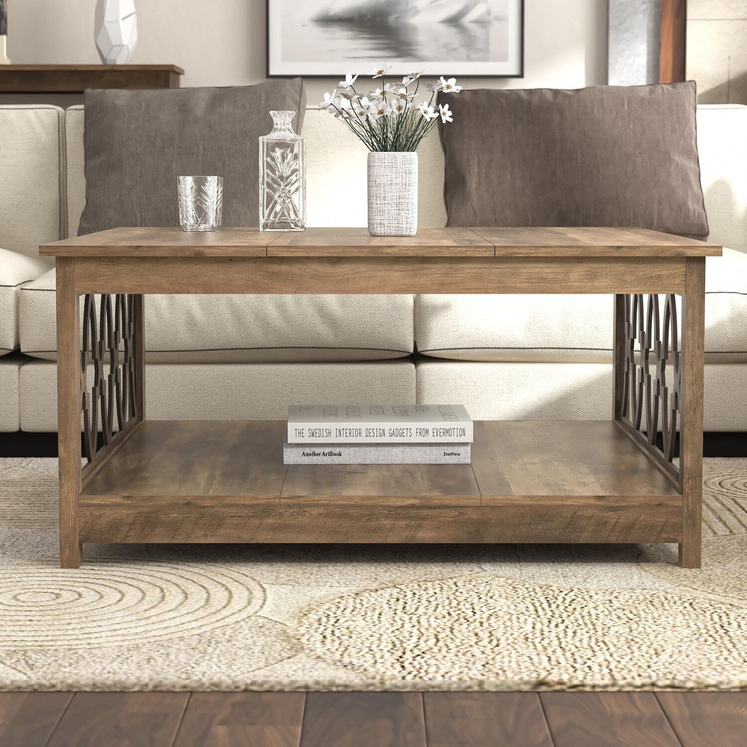 Heron 34.9" Knotty Oak Square Wood Coffee Table with Shelf