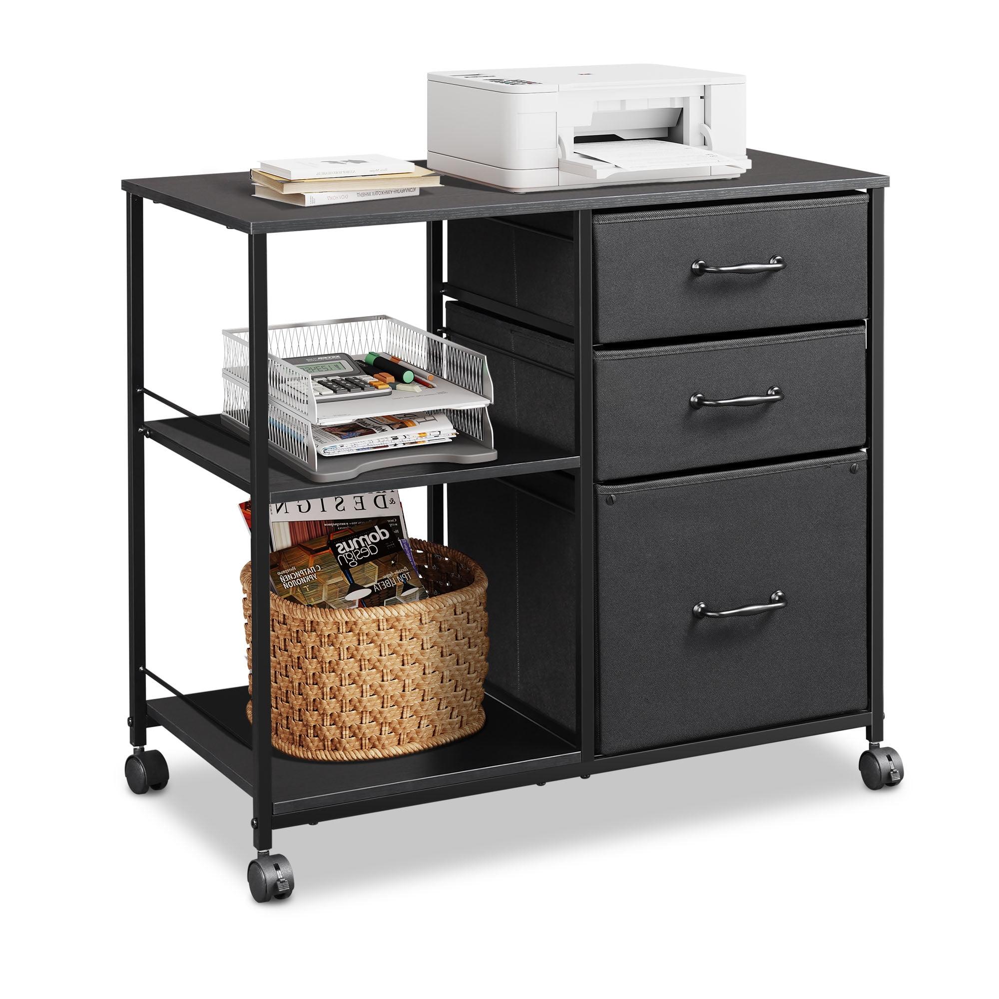 Rolling File Cabinet with 3 Drawers and Shelf, Mobile Printer Stand for Home Office, Black
