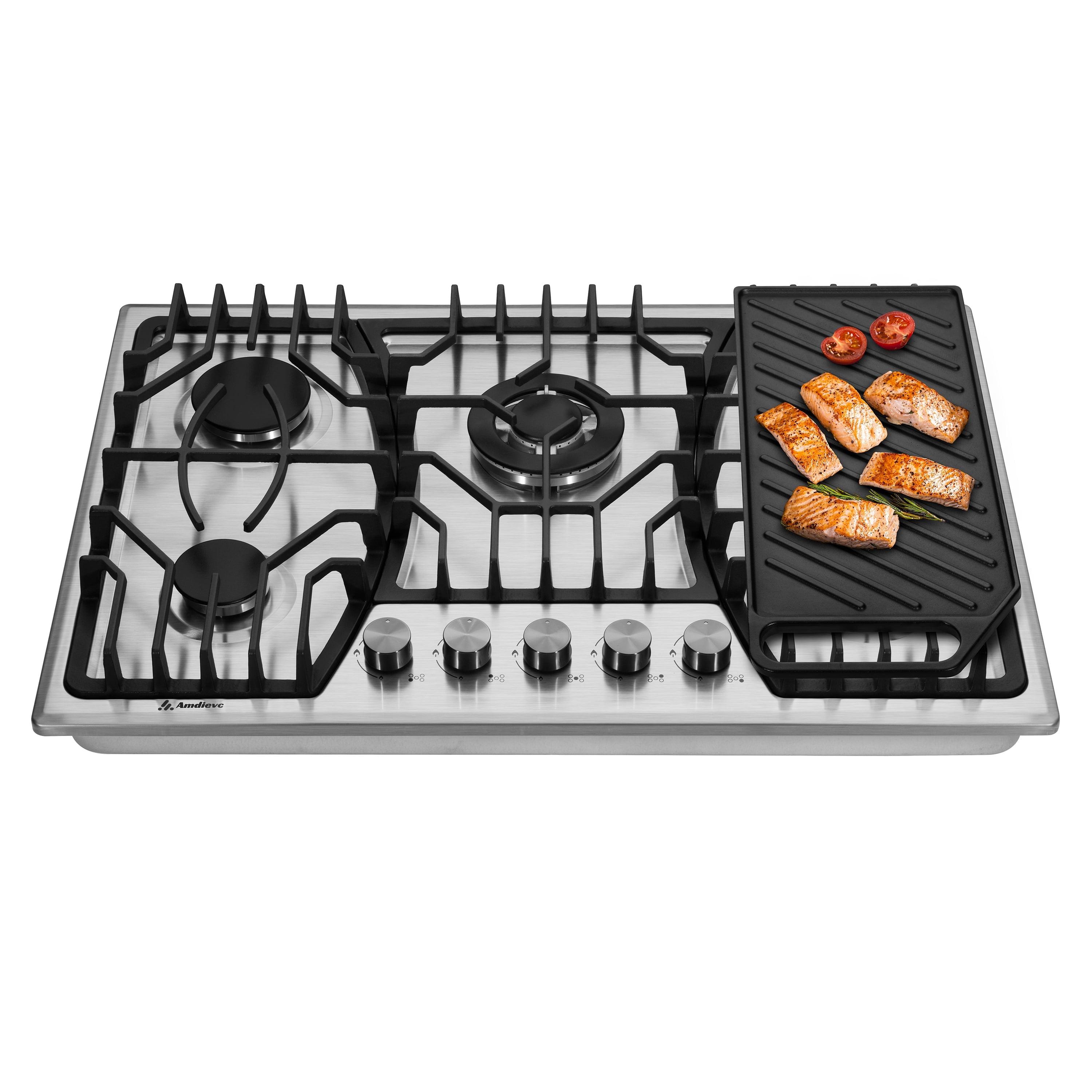 30-Inch Stainless Steel 5-Burner Gas Cooktop with Cast Iron Grates