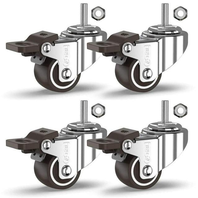 GBL Polyurethane 1 in Swivel Casters with Brakes, Silver, 4 Count, 4 Pack