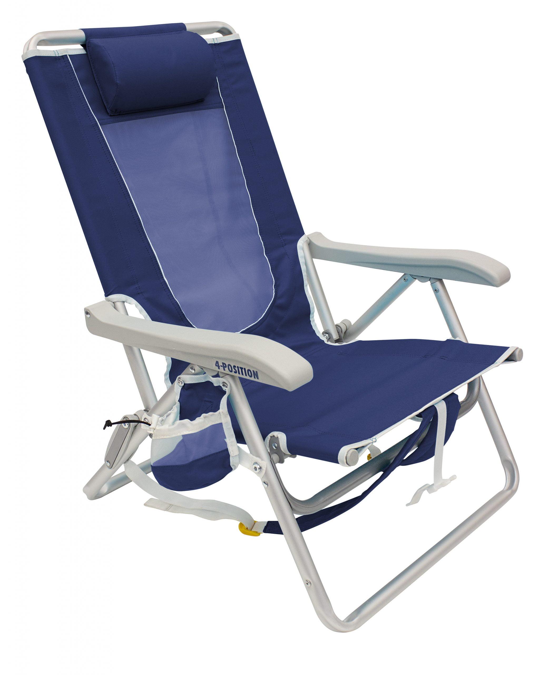 Nautical Blue 4-Position Reclining Beach Chair with Cushions