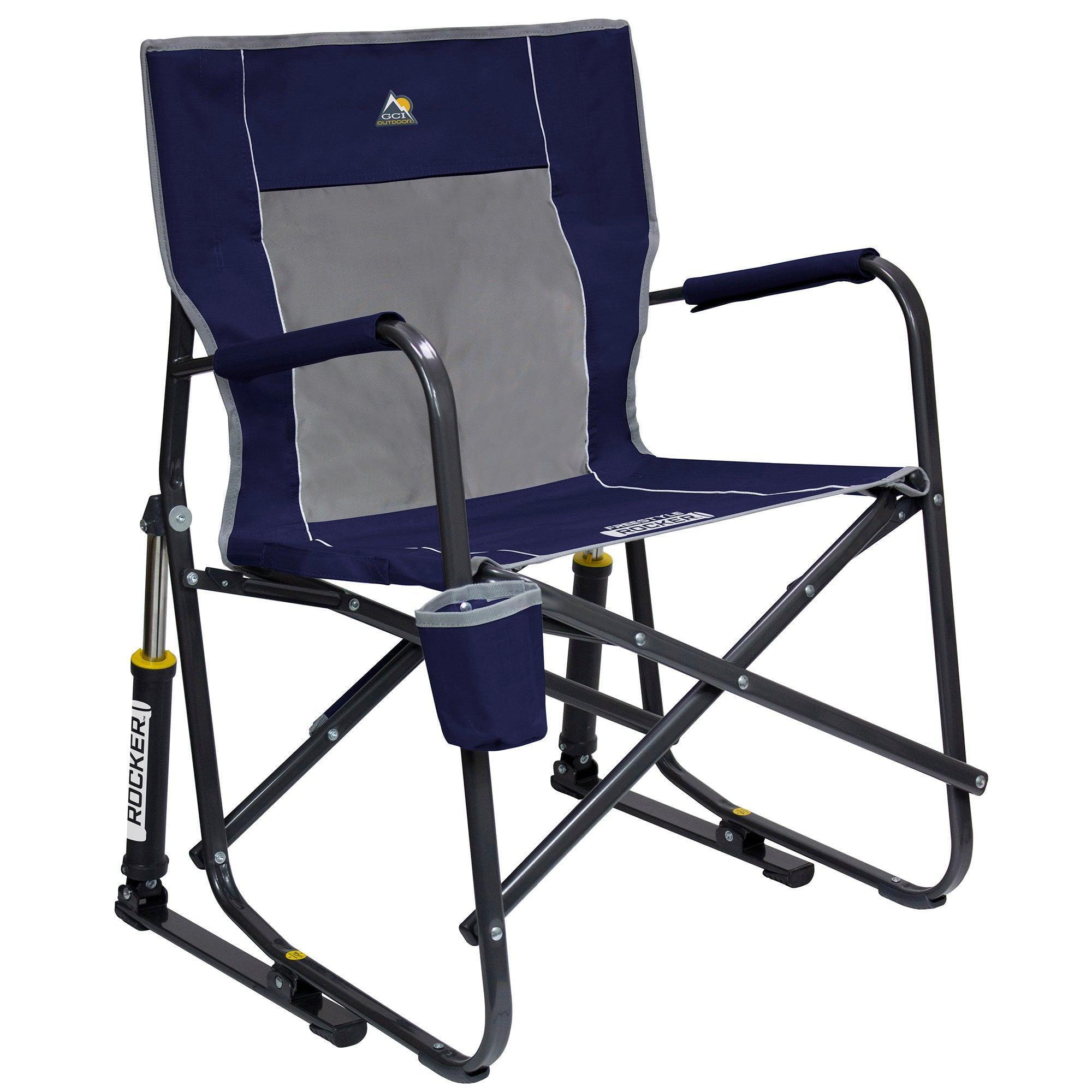 Indigo Blue Steel Foldable Rocking Camp Chair with Arms