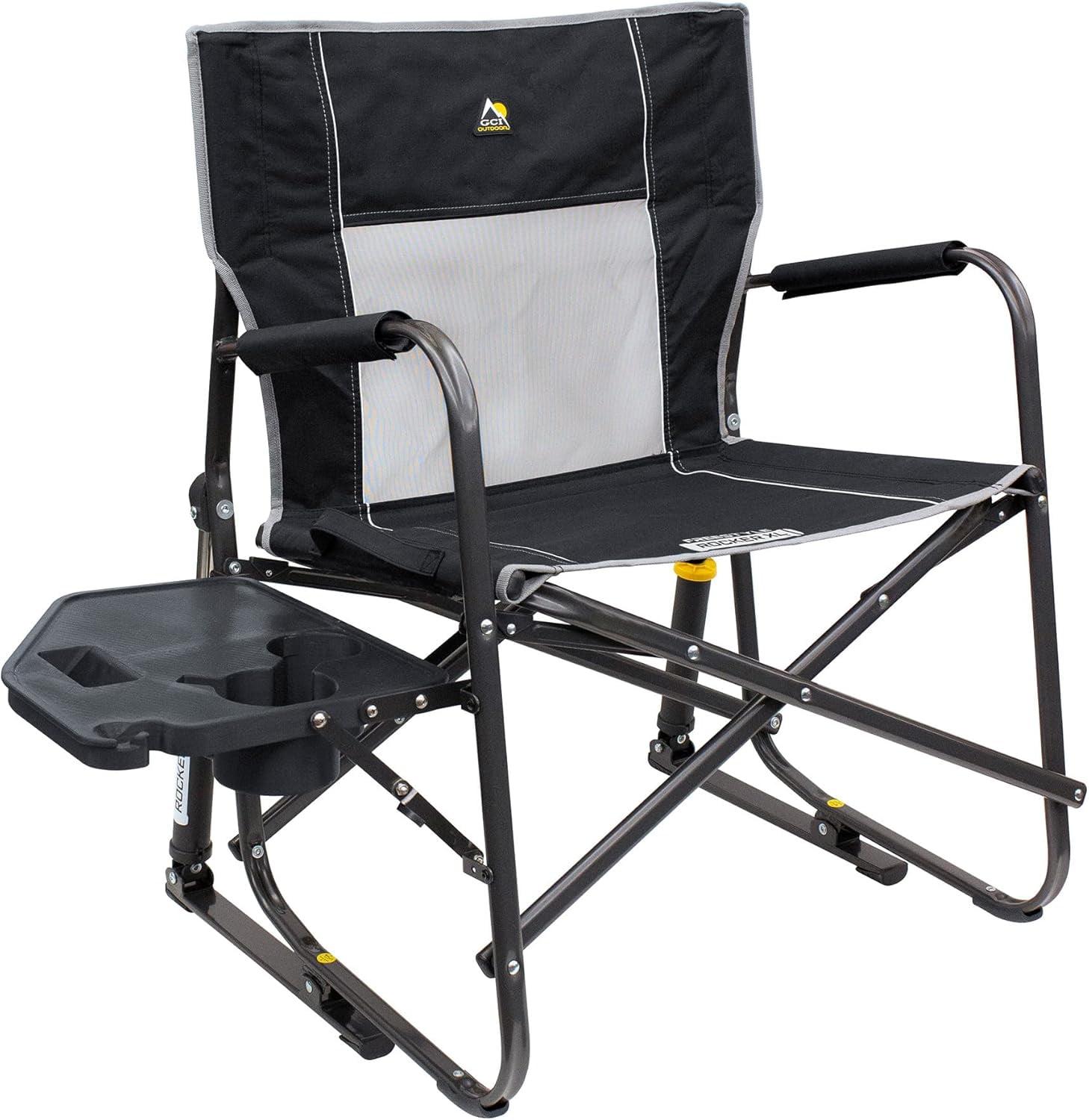 GCI Outdoor Freestyle Rocker XL with Side Table Oversized Rocking Camp Chair, Black