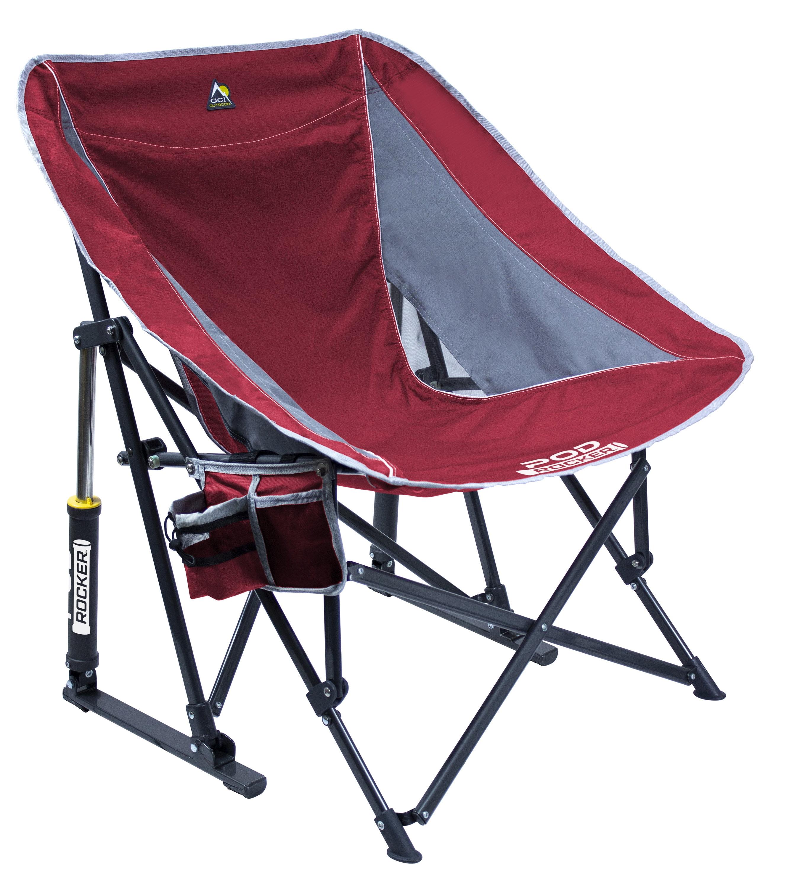 Red Steel Foldable Rocking Camp Chair with Mesh Panels