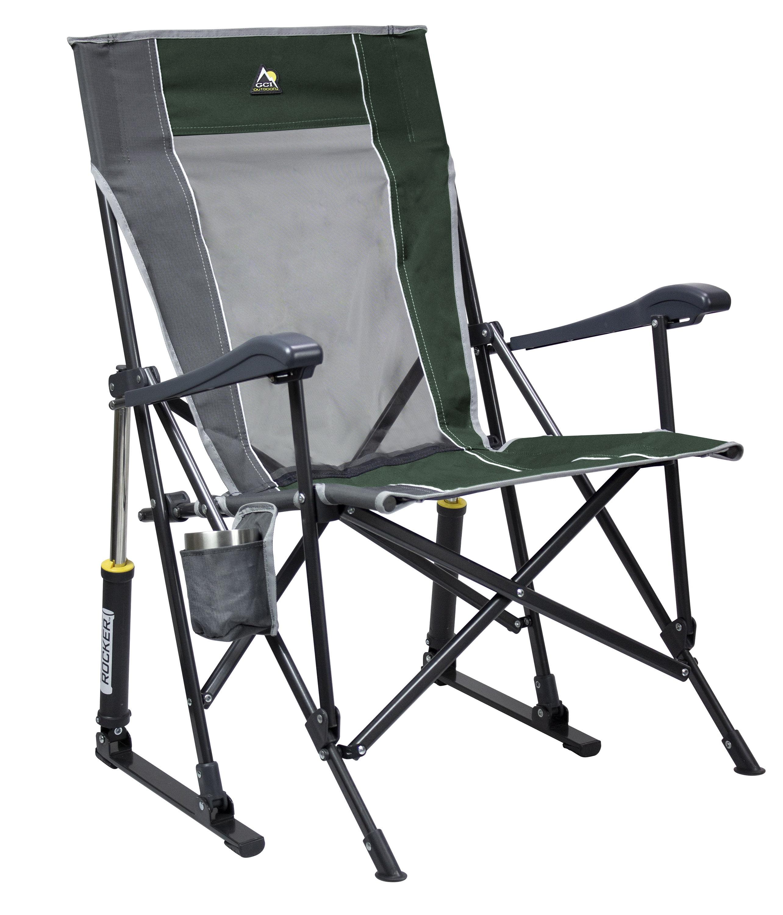 Hunter Green Steel Frame Rocking Camp Chair with Cup Holder