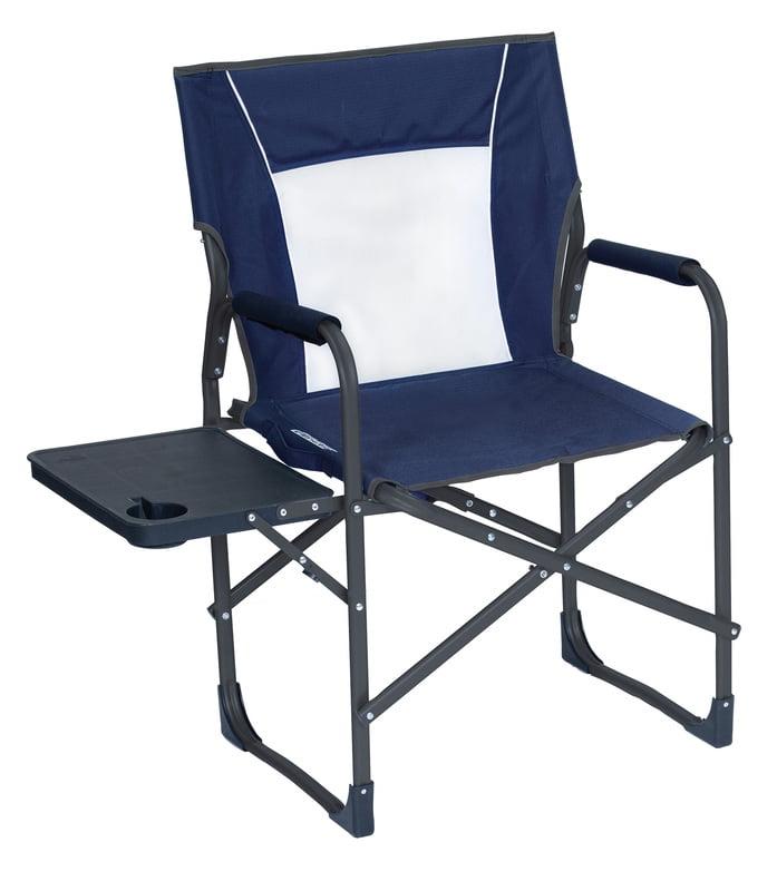 Navy Blue and Gray Steel Director's Folding Chair with Cup Holder