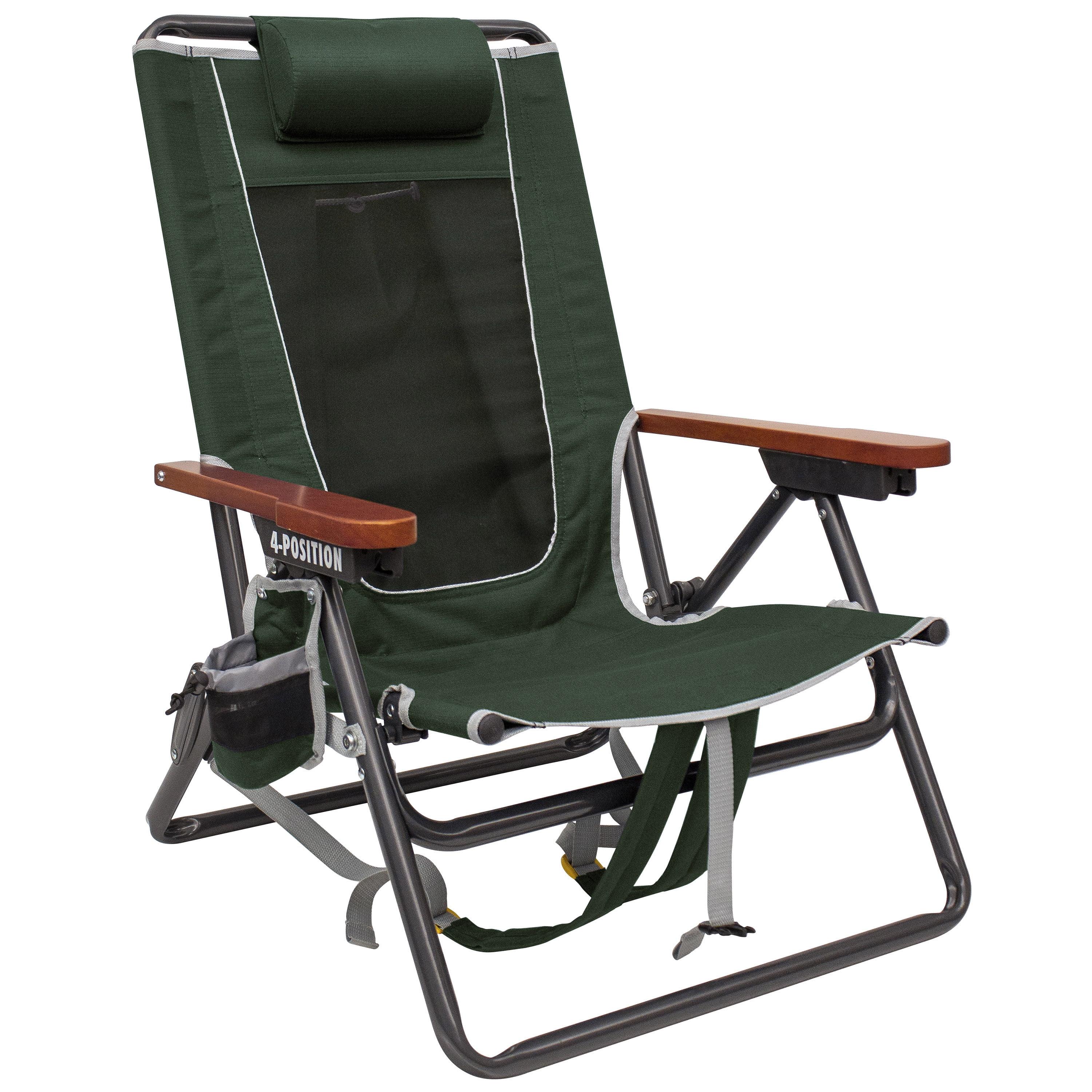 Hunter Green Folding Camp Chair with Wooden Armrests