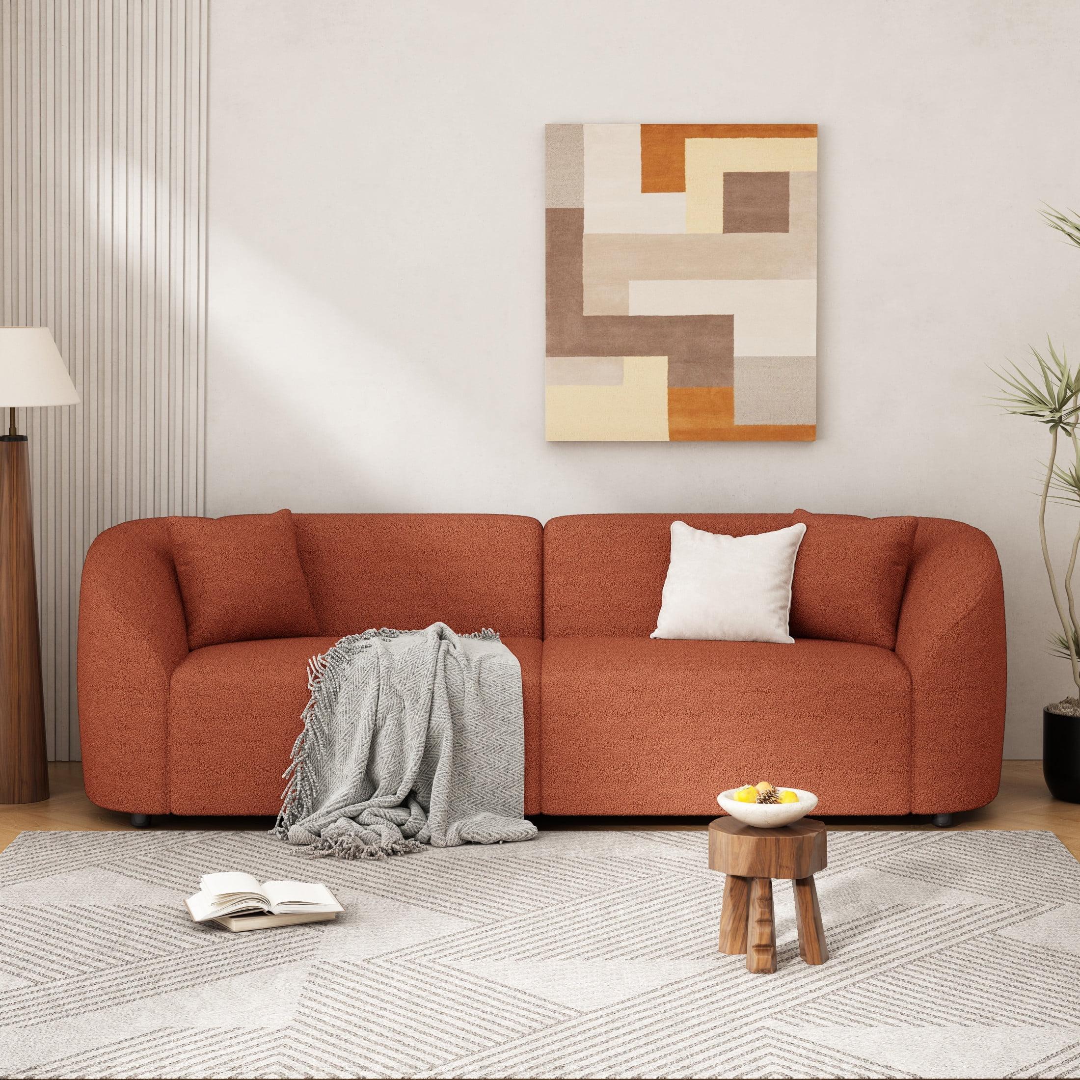 Christopher Knight Home Godwin 87.5" Modern Upholstered 3 Seater Curved Sofa, Orange