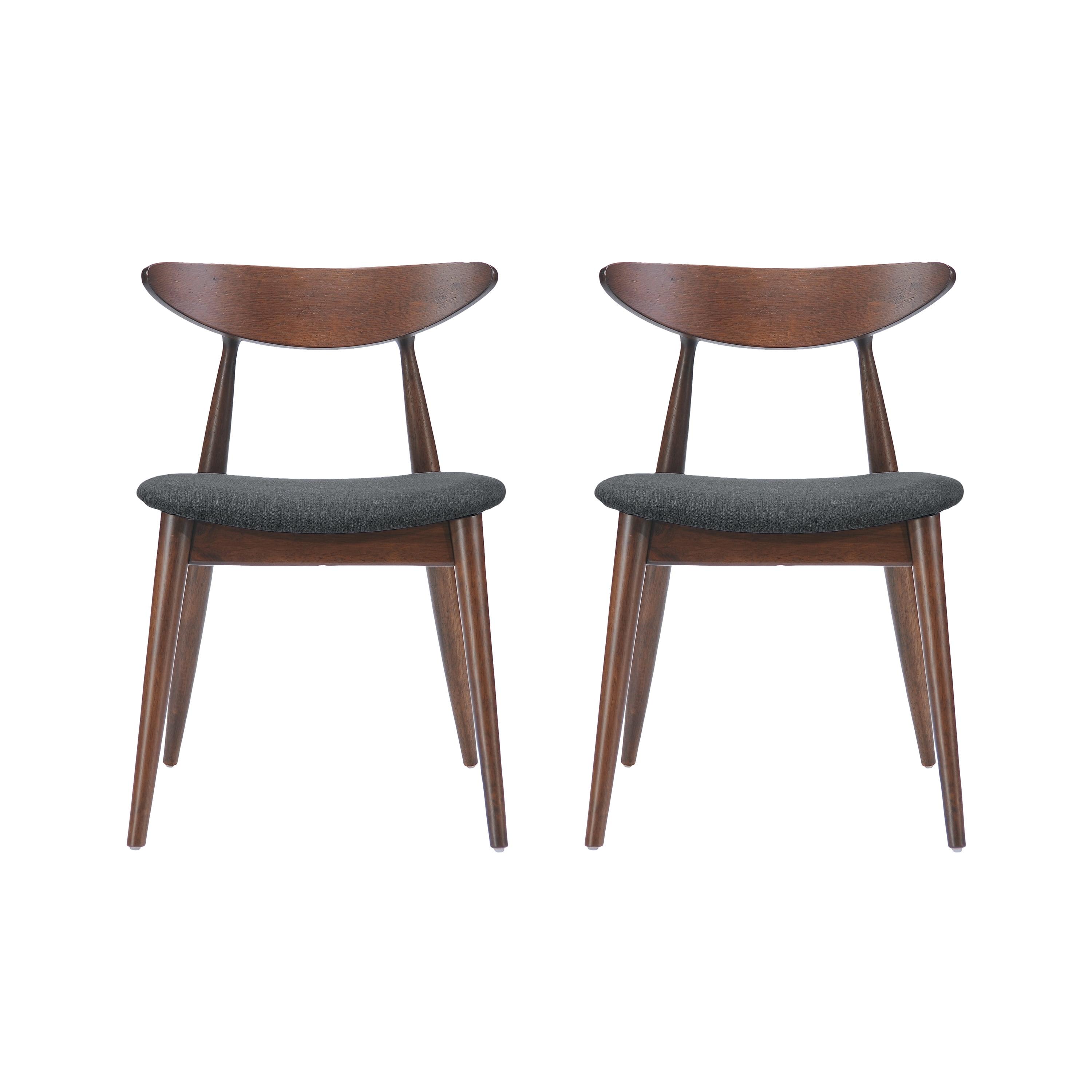 Christopher Knight Home Barron Mid Century Modern Rubberwood Fabric Upholstered Dining Chairs (Set of 2), Charcoal/Walnut