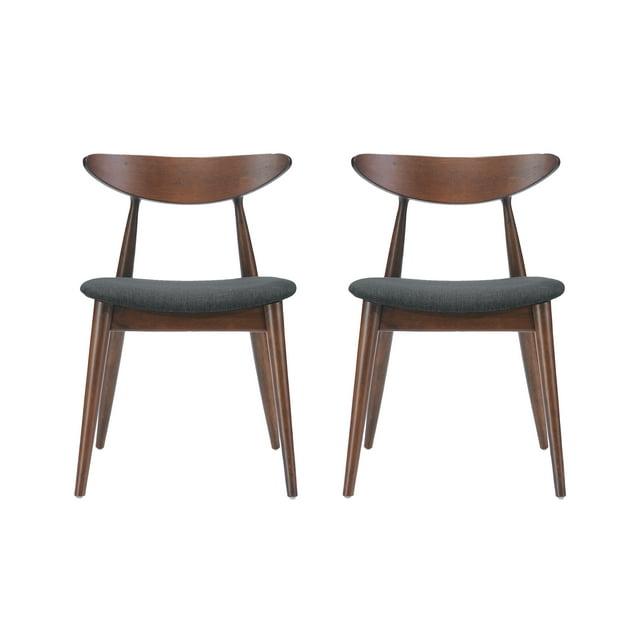Christopher Knight Home Barron Mid Century Modern Rubberwood Fabric Upholstered Dining Chairs (Set of 2), Charcoal/Walnut