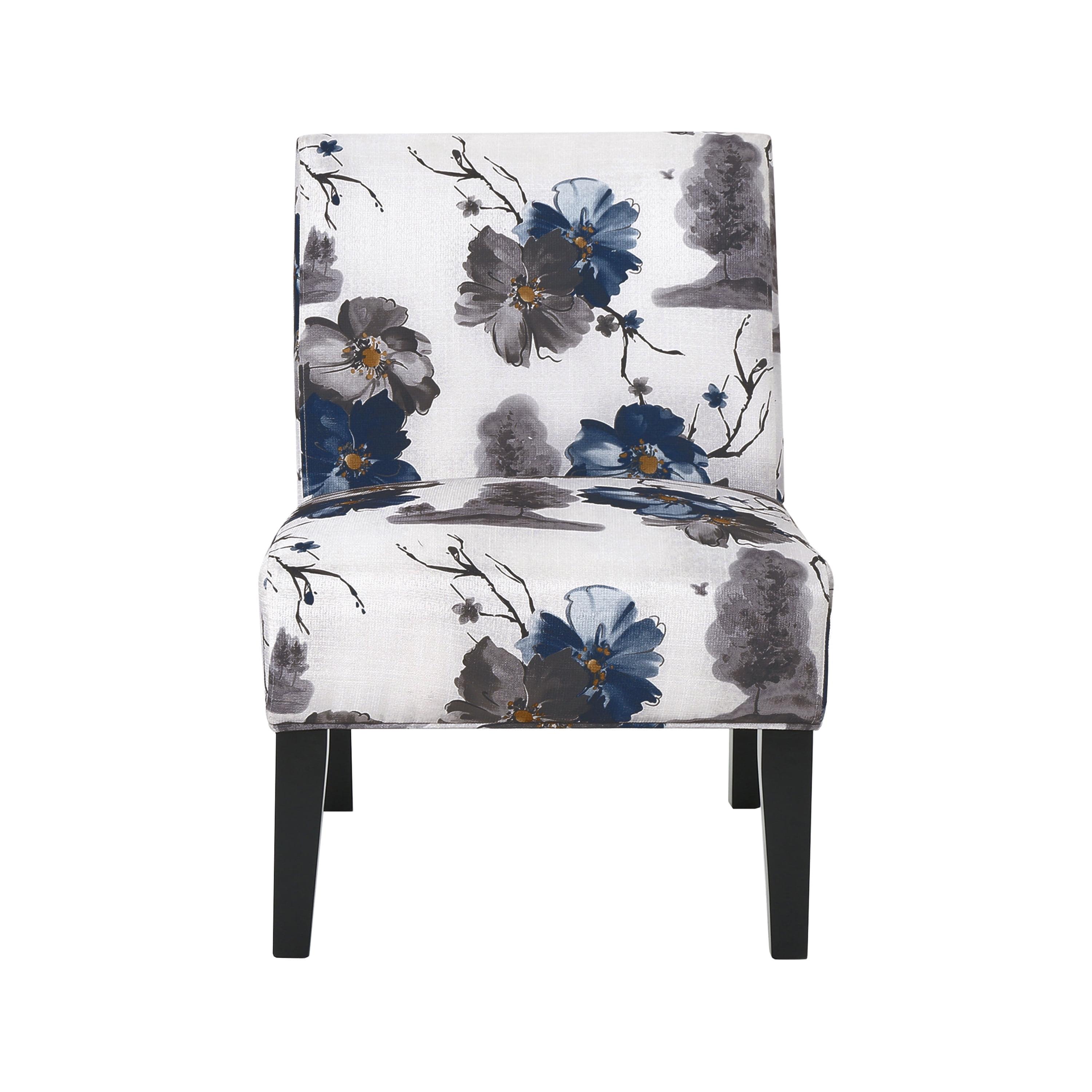 Matte Black Floral Fabric Accent Chair with Tapered Legs