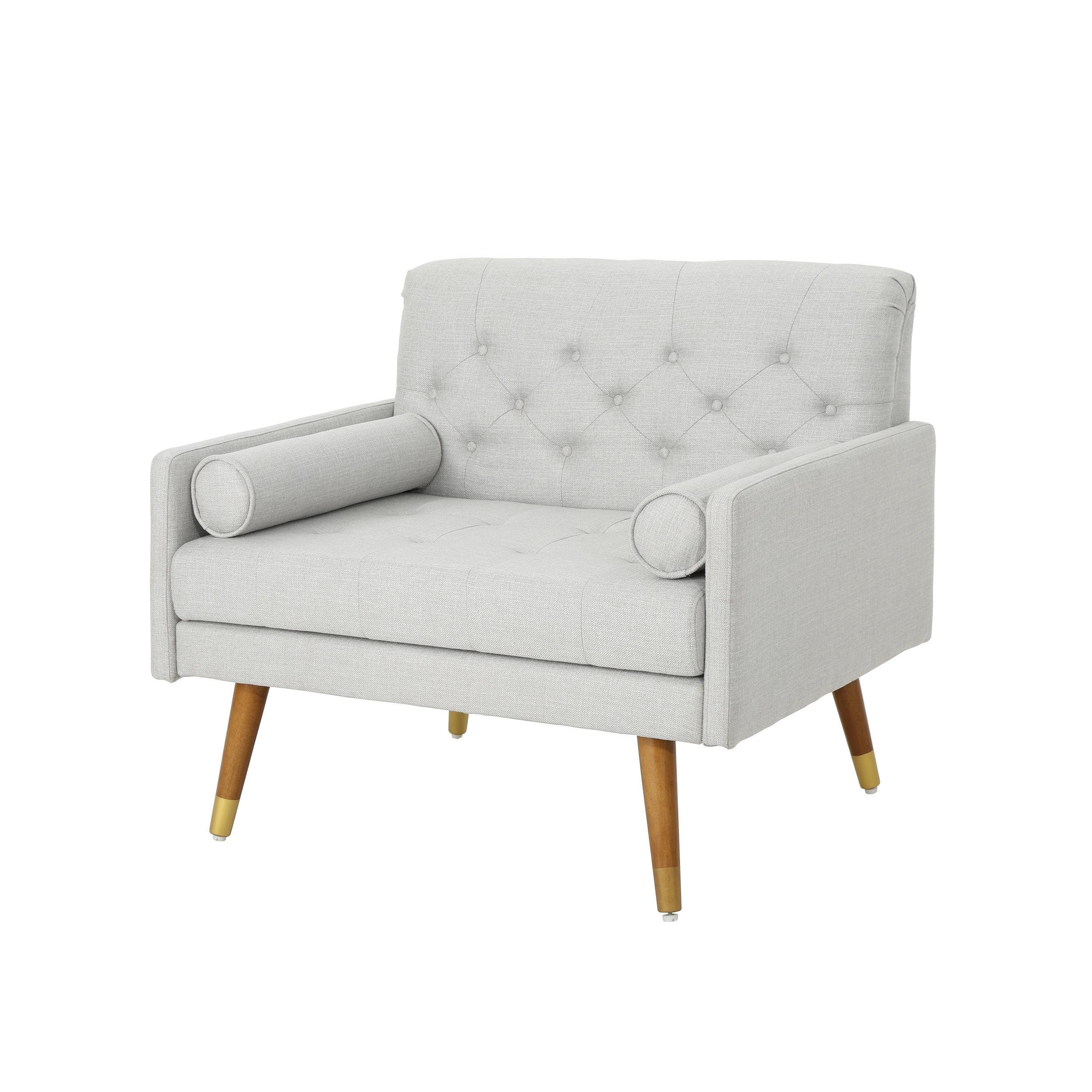 Light Gray Mid-Century Modern Tufted Club Chair