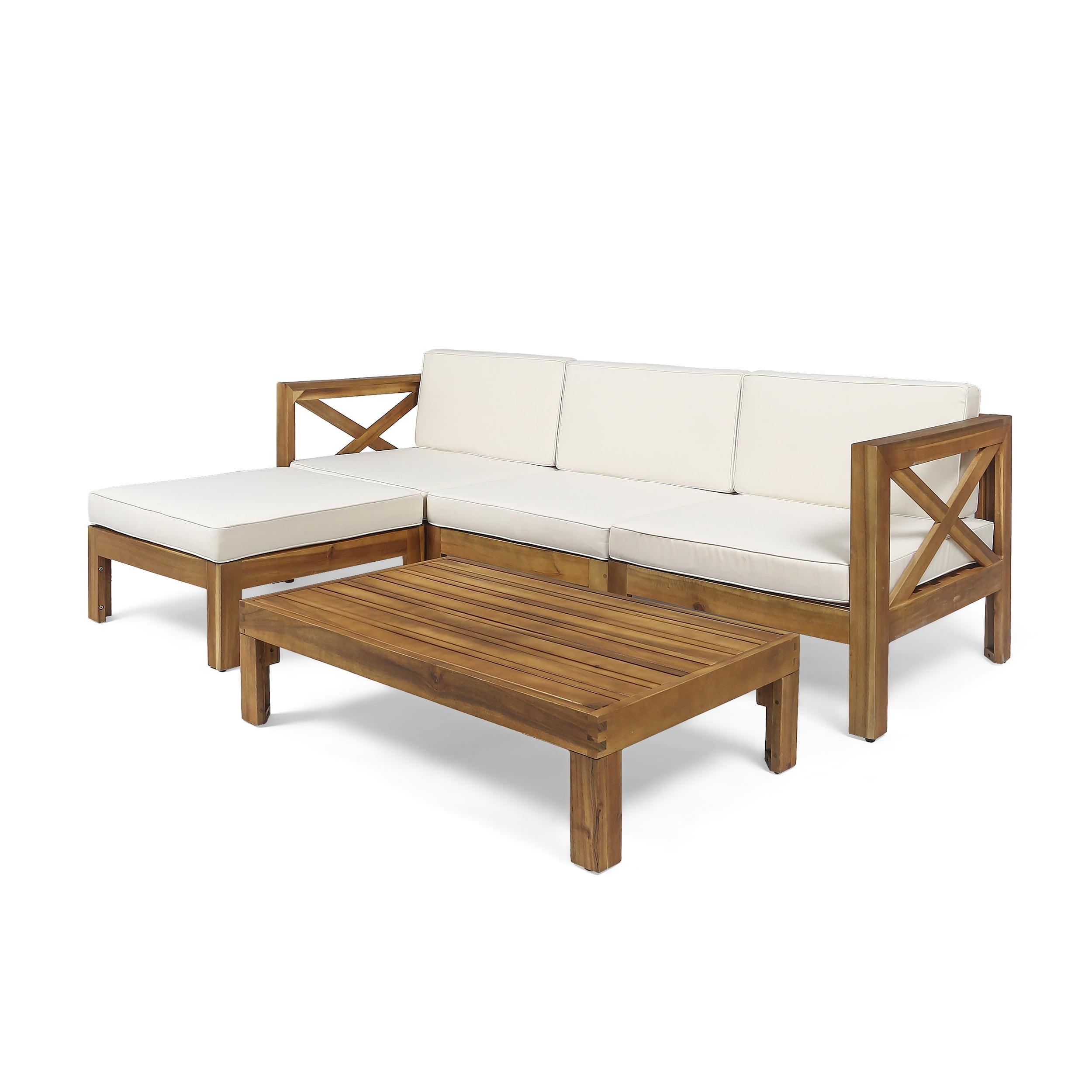 Alcove 5pc Acacia Wood Sofa Set - Teak/Beige - Christopher Knight Home: Weather-Resistant Outdoor Seating with Coffee Table