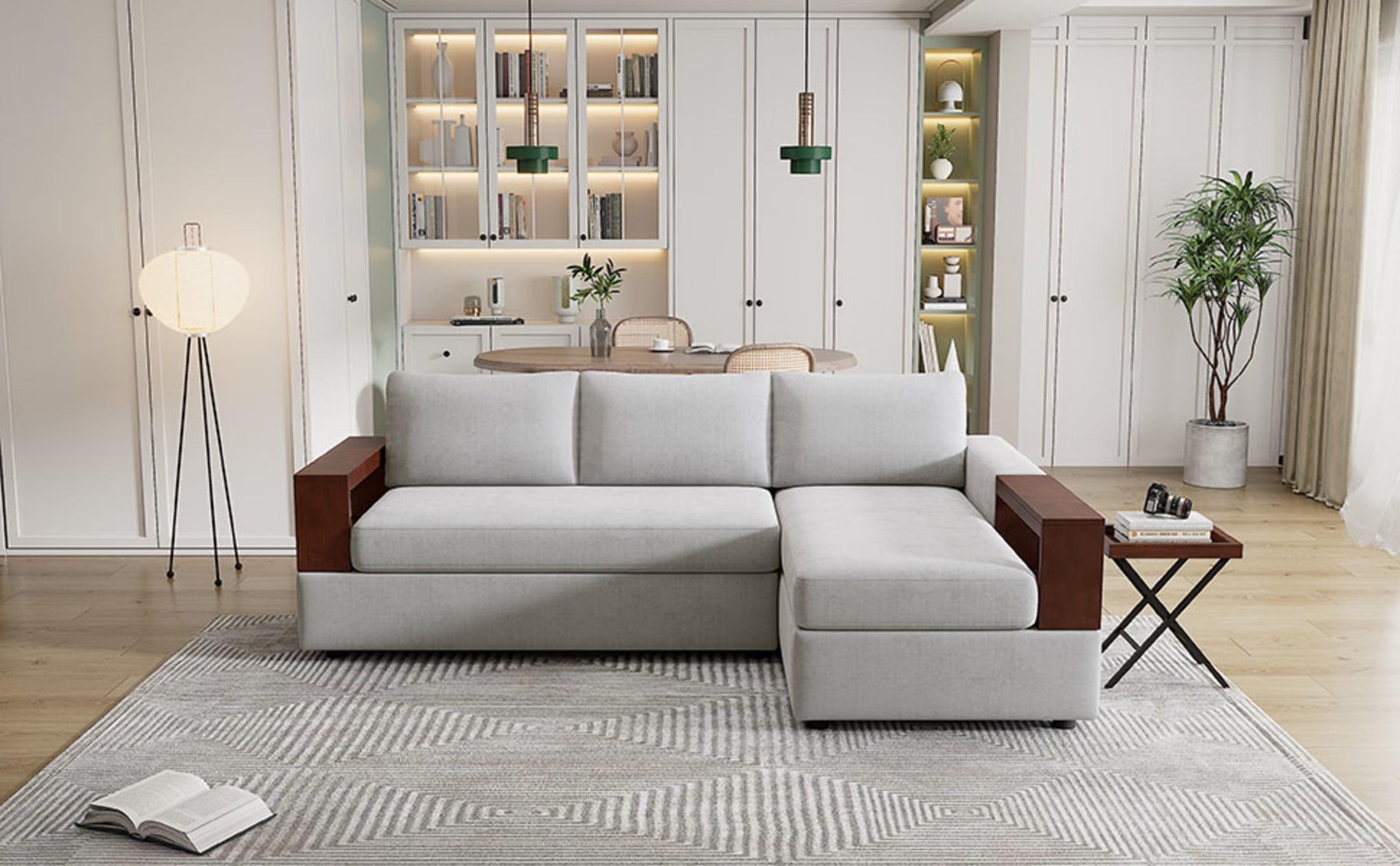 Christopher Knight Home Tanner 87" Modern Chenille Upholstered Sectional Sofa with Reversible Armrests, Gray