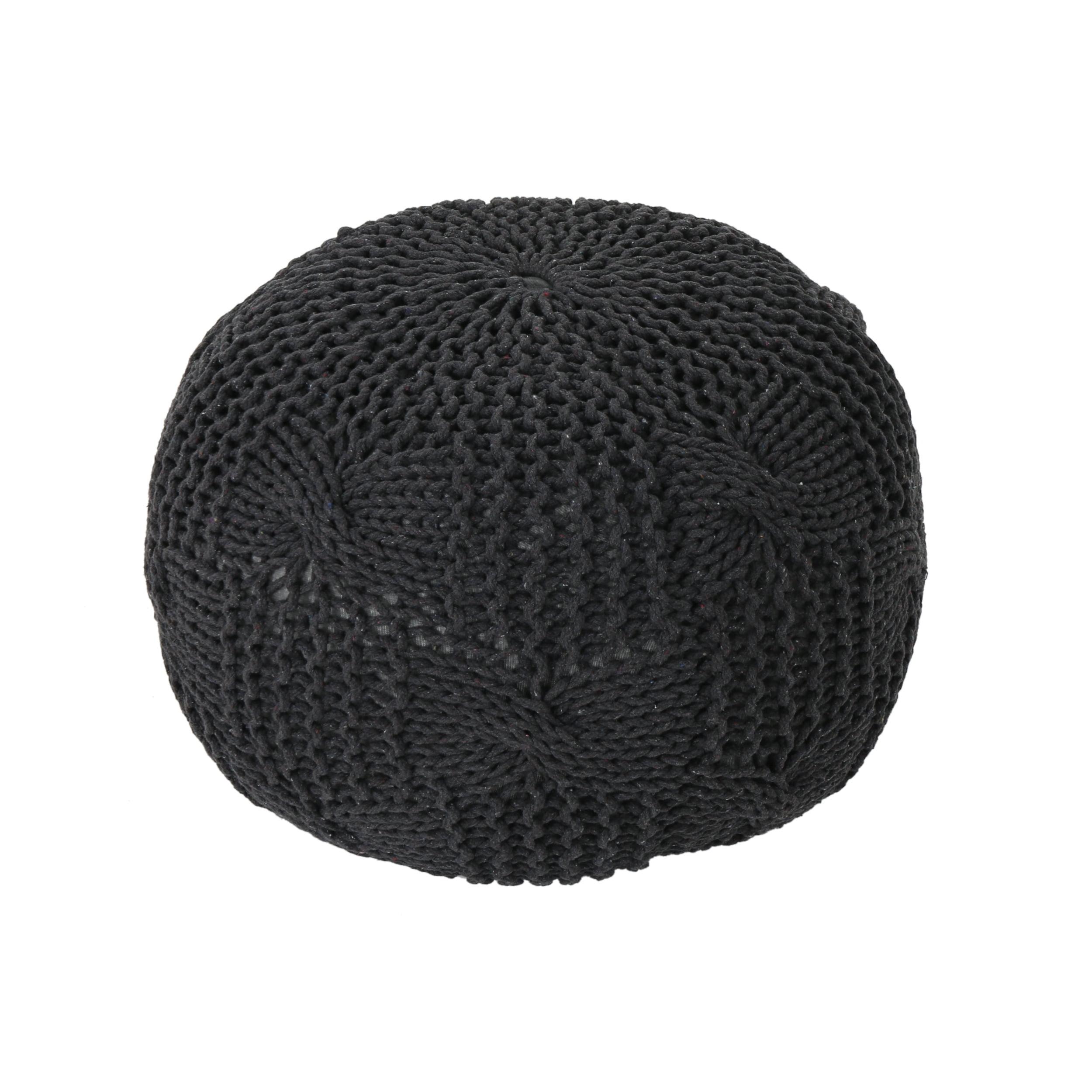 Anouk Knitted Cotton Pouf Dark Gray - Christopher Knight Home