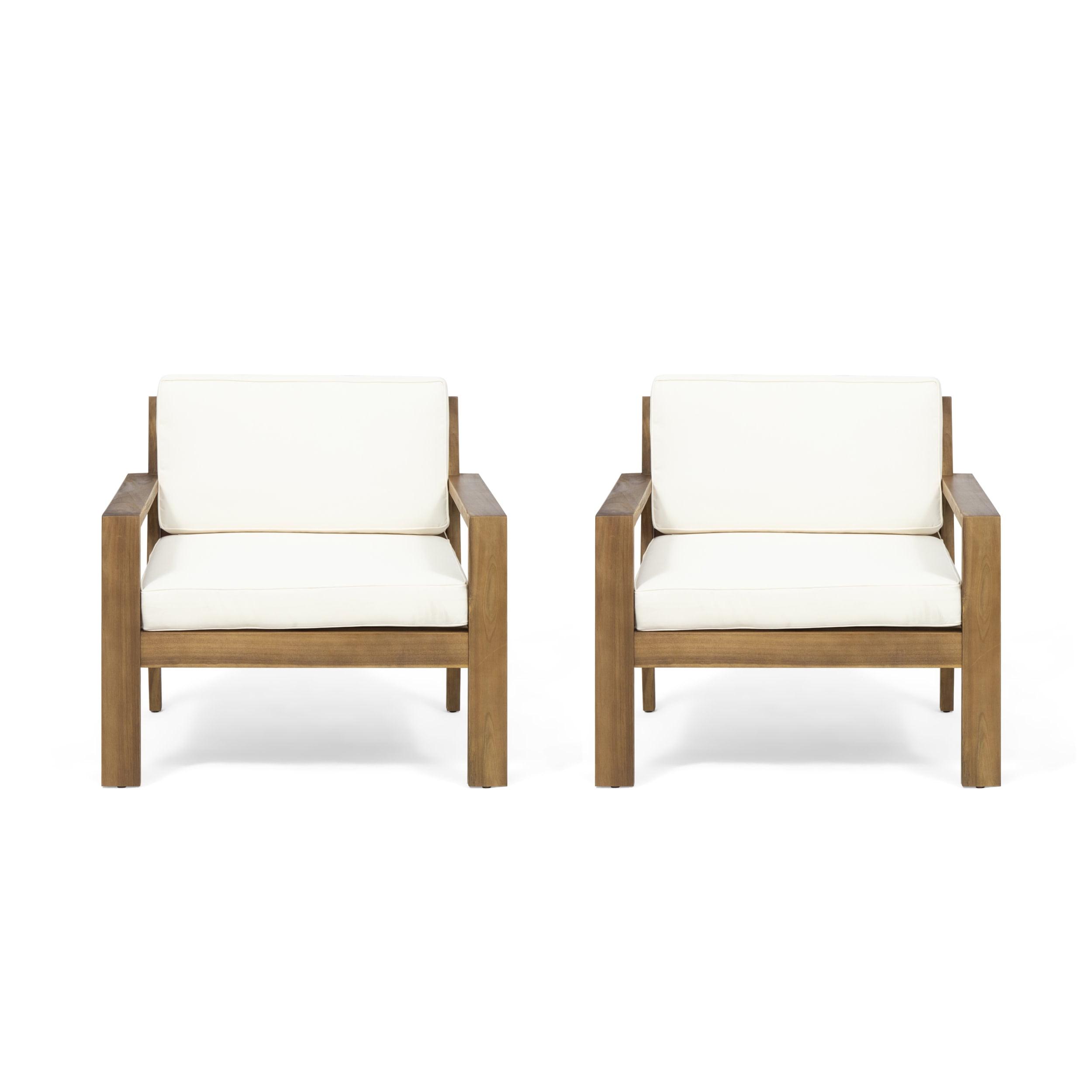 GDF Studio Antoine Outdoor Acacia Wood Club Chairs with Cushions, Set of 2, Off White and Beige