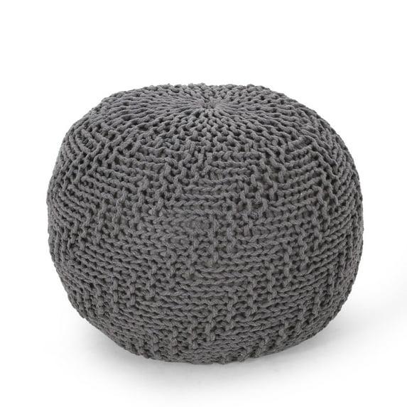 GDF Studio Ashbury Outdoor Modern Handmade Cotton Knit Round Pouf, Dark Gray