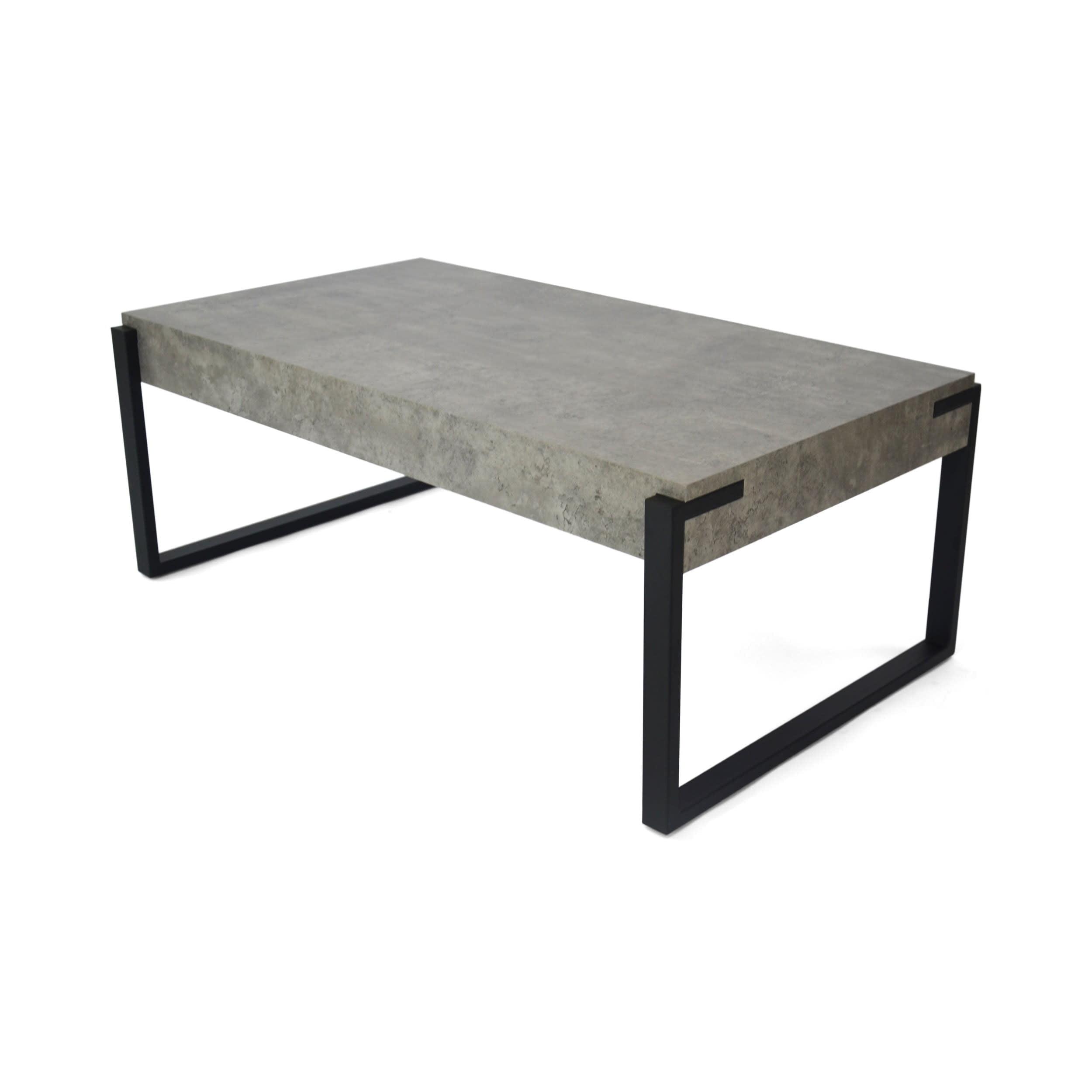 Ashford Light Concrete Faux Wood Coffee Table with Matte Black Metal Frame