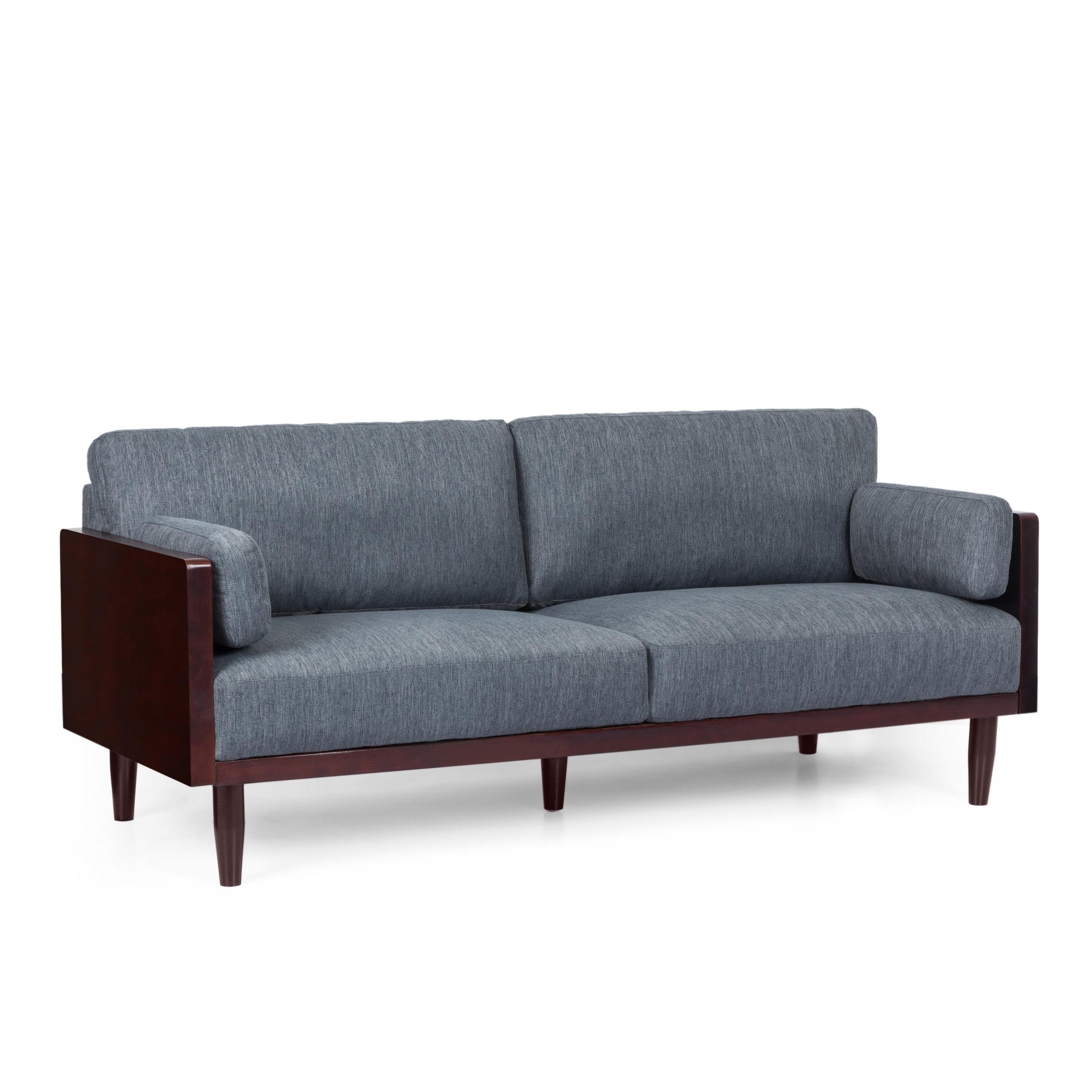 GDF Studio Bagan Mid Century Modern Fabric 3 Seater Sofa, Charcoal and Dark Walnut